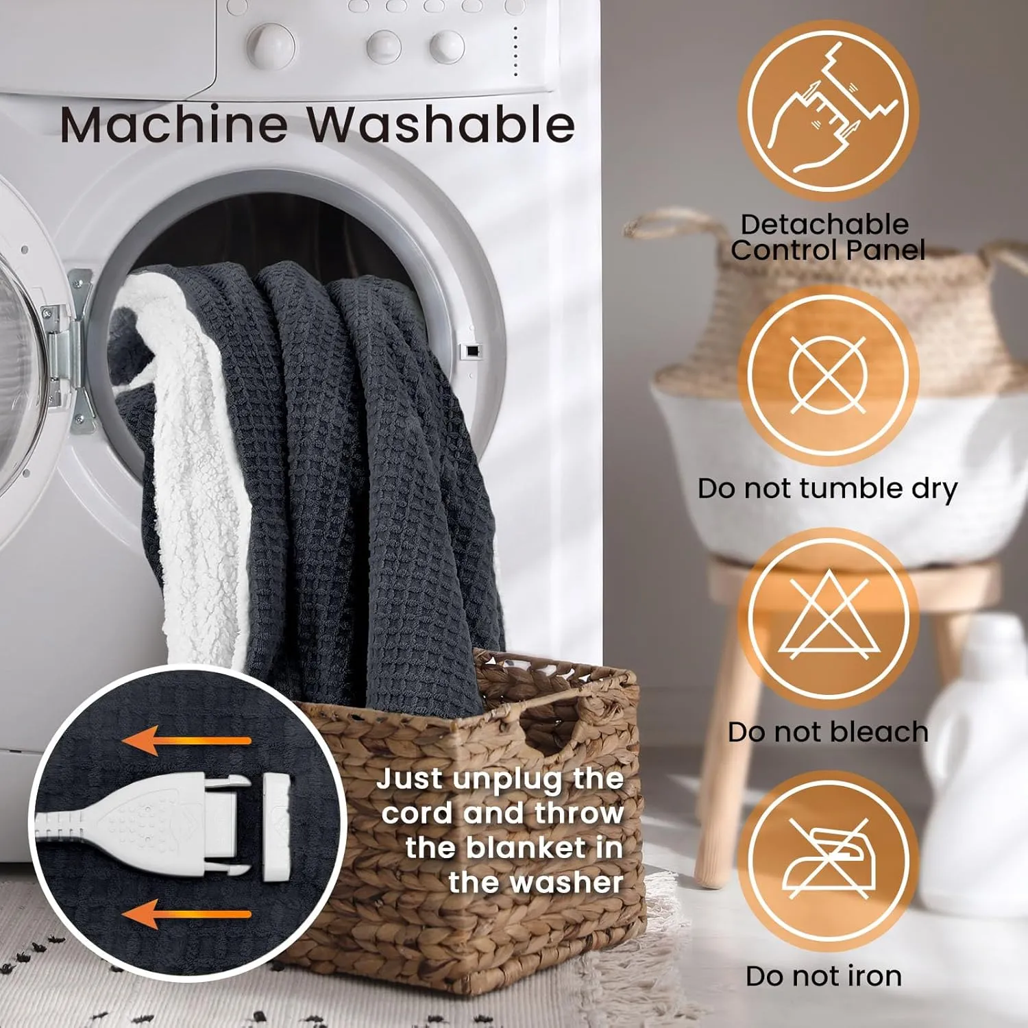 Heated Blanket Electric Blanket Twin Waffle, 62x84 Inches Sherpa Fleece Fast Heating Blanket 6 Heating Levels & 10 Hours Auto Off ETL Certification, Charcoal Ash Twin