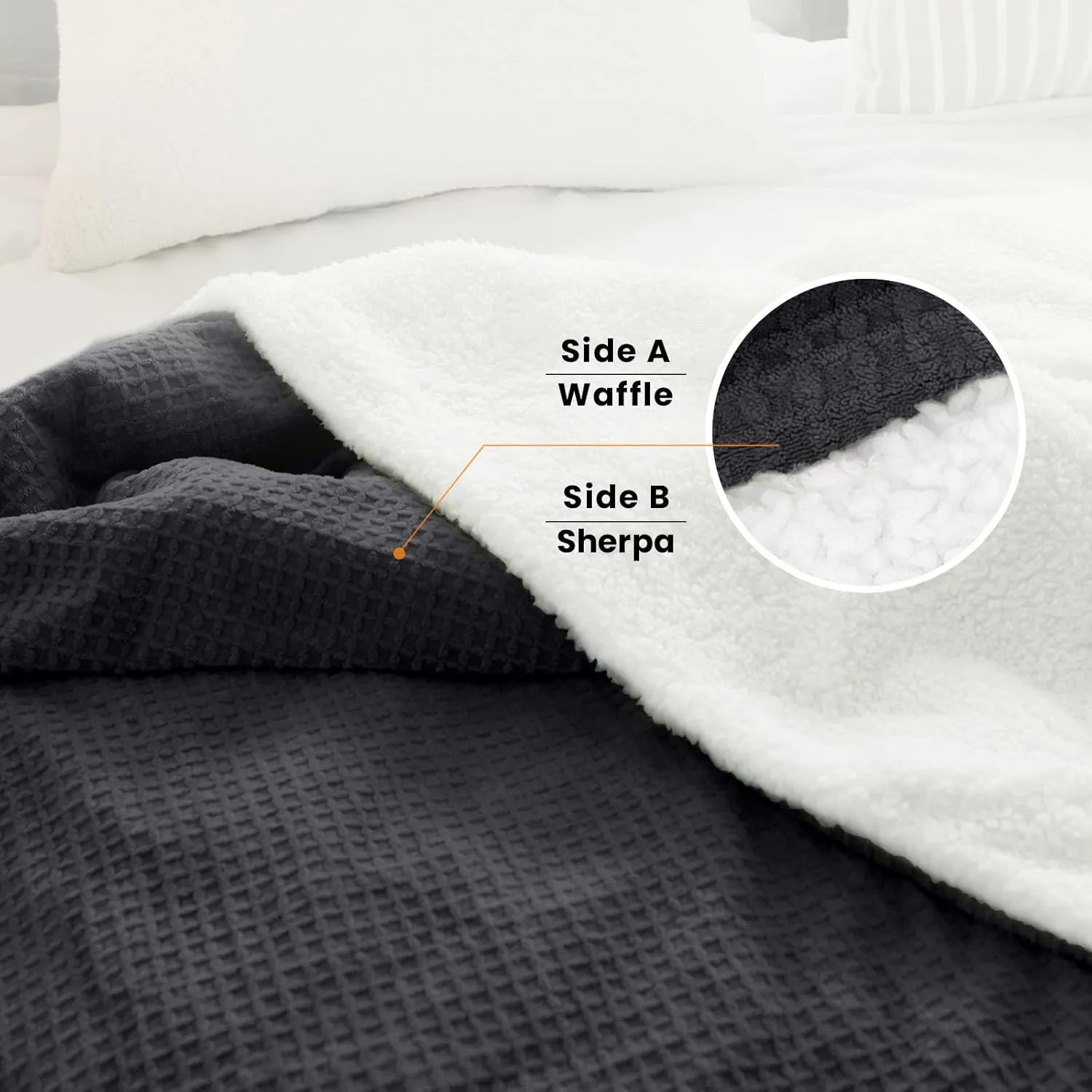 Heated Blanket Electric Blanket Twin Waffle, 62x84 Inches Sherpa Fleece Fast Heating Blanket 6 Heating Levels & 10 Hours Auto Off ETL Certification, Charcoal Ash Twin