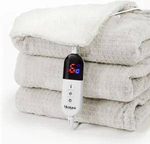 Heated Blanket Electric Blanket Twin Waffle, 62x84 Inches Sherpa Fleece Fast Heating Blanket 6 Heating Levels & 10 Hours Auto Off ETL Certification, Light Gray Twin