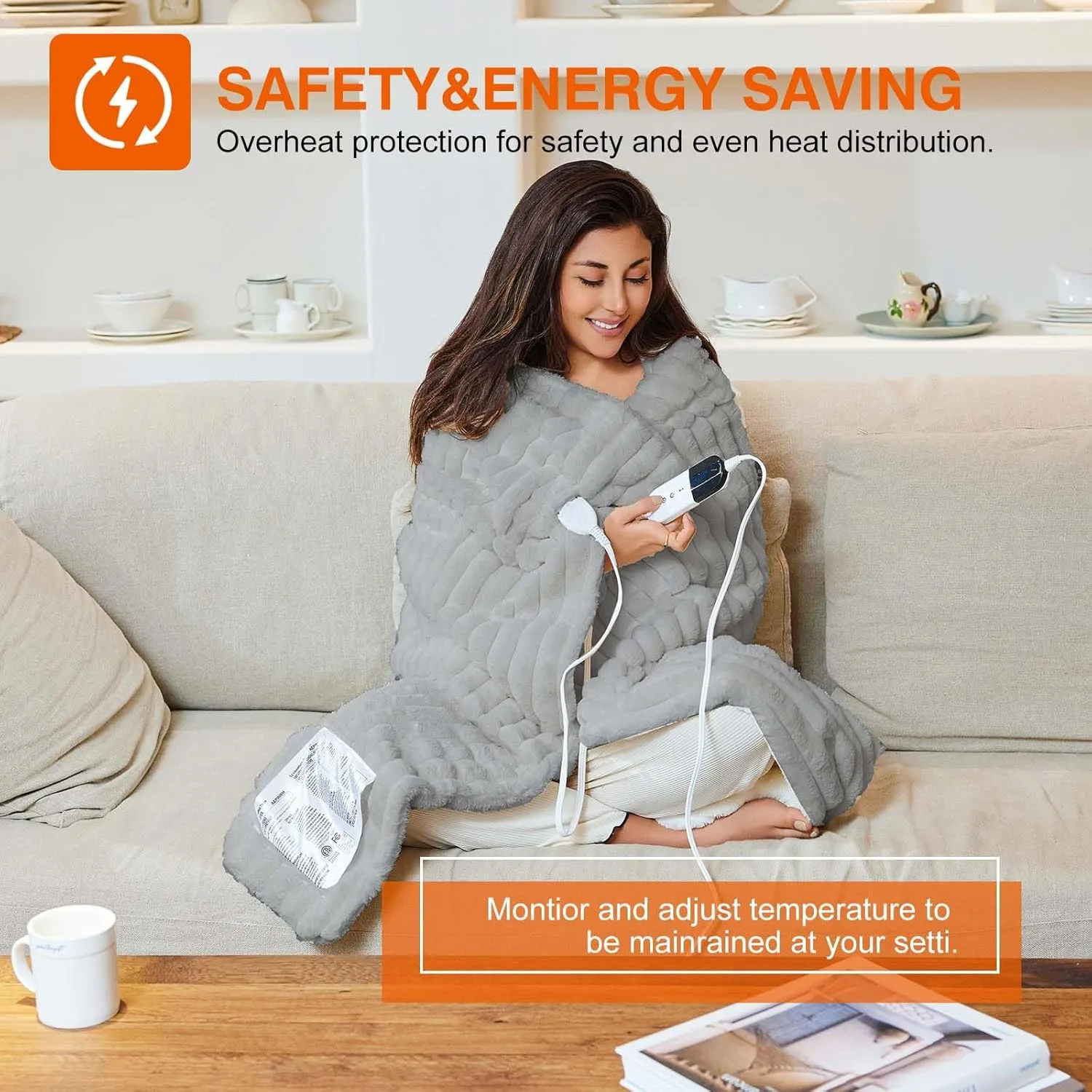 Heated Blanket - Electric Blanket with Dual Controller 6 Heating Levels & 10 Hour Auto Off Fast Heating Blanket, ETL Certified (84X90 Inch,Light Gray)
