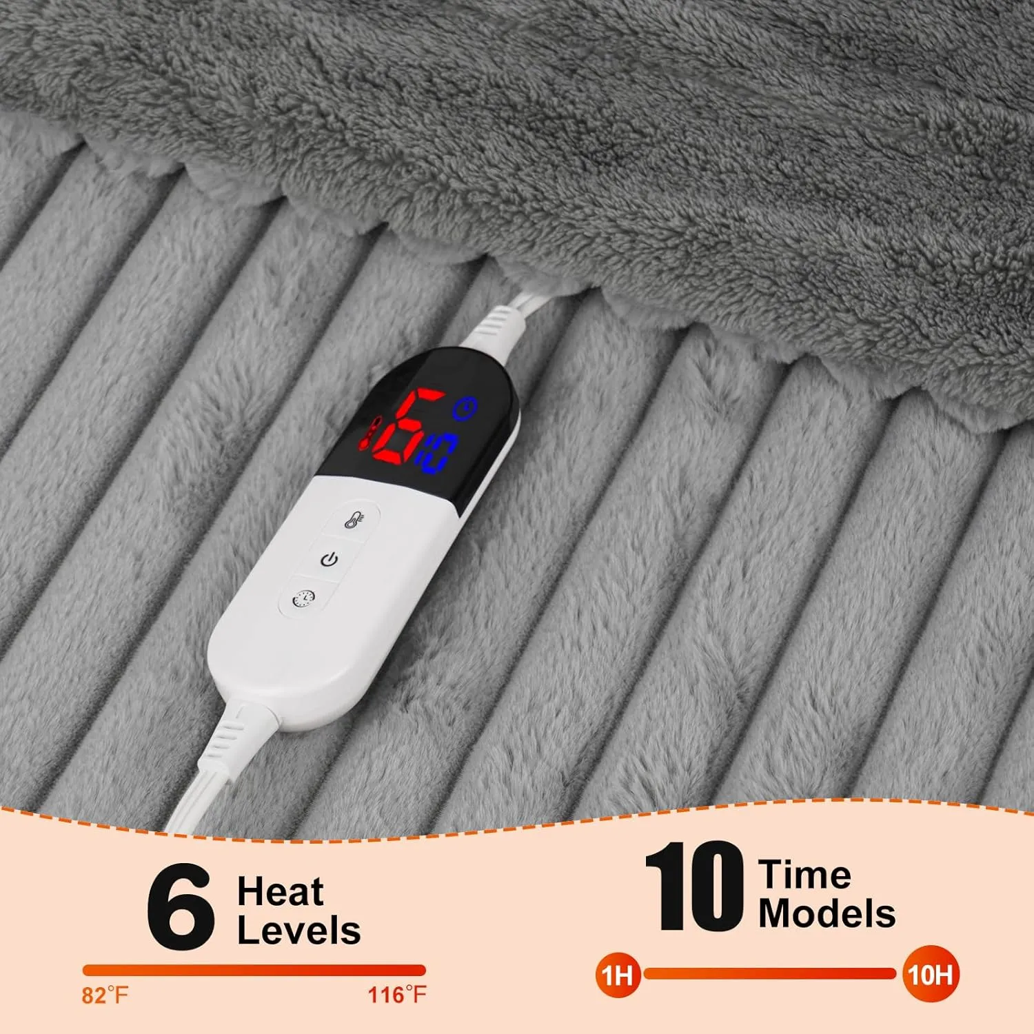 Heated Blanket - Electric Blanket with Dual Controller 6 Heating Levels & 10 Hour Auto Off Fast Heating Blanket, ETL Certified (84X90 Inch,Light Gray)