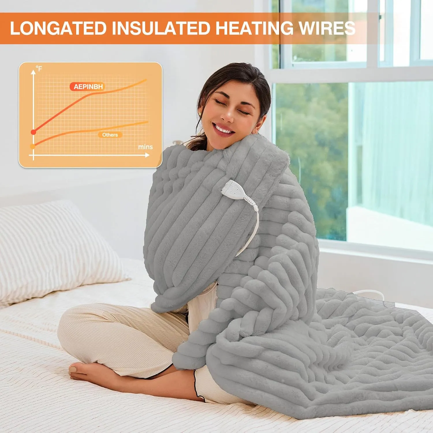 Heated Blanket - Electric Blanket with Dual Controller 6 Heating Levels & 10 Hour Auto Off Fast Heating Blanket, ETL Certified (84X90 Inch,Light Gray)