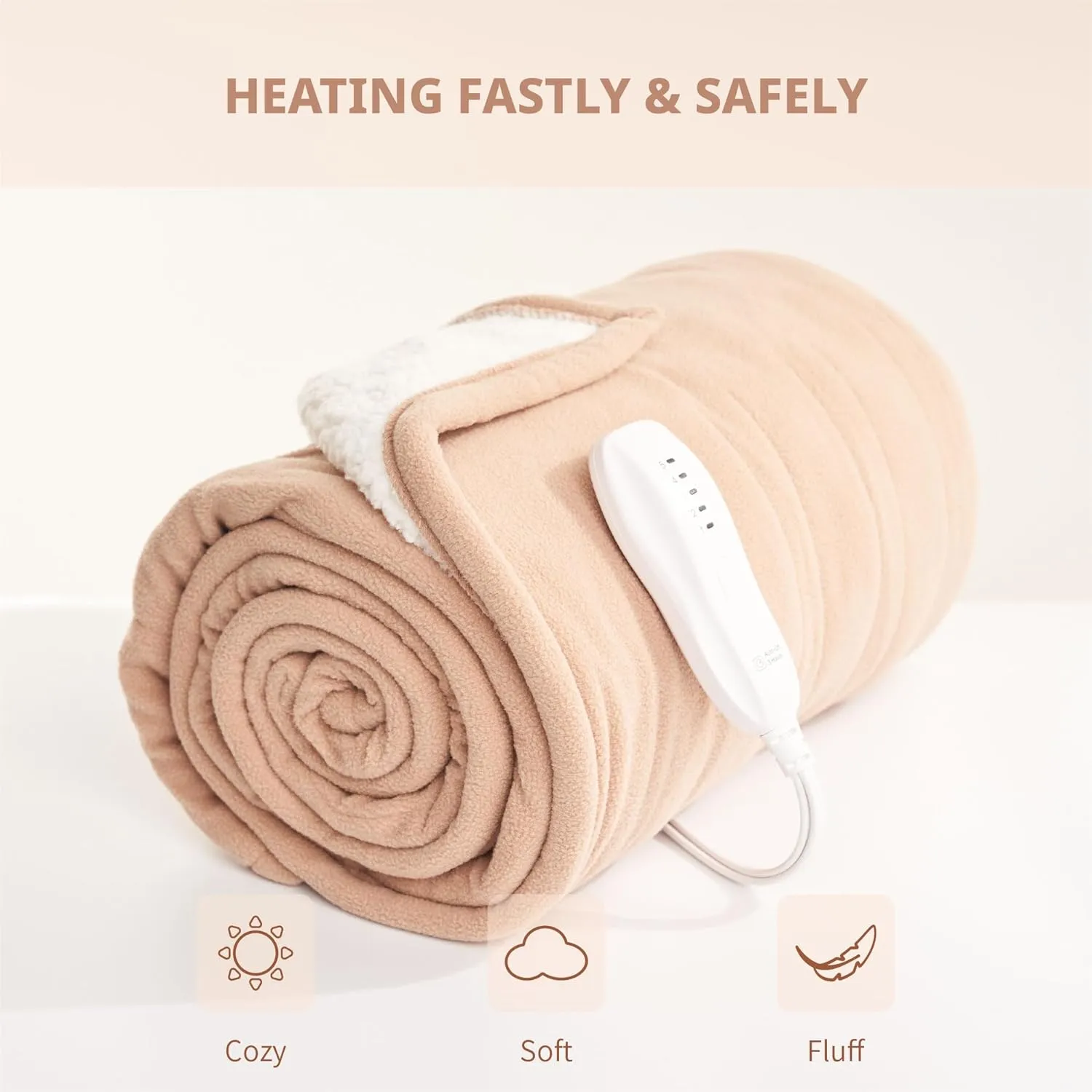 Heated Blanket-Electric Blanket,50"x60" Soft Heated Throw Blanket with 5 Heating Levels & 3 Hours auto-Off,Over-Heat Protection Fast-Heating,Machine Washable(Almond)
