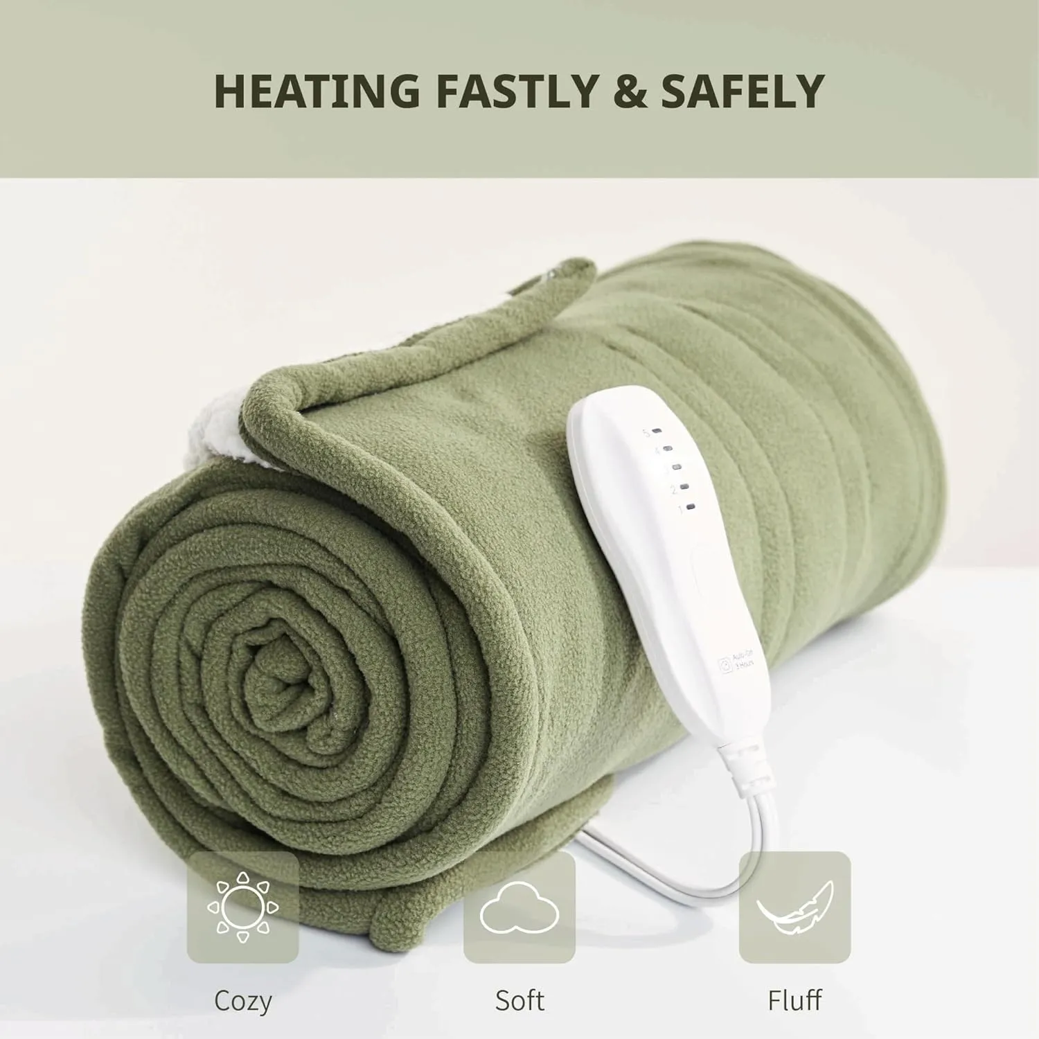 Heated Blanket-Electric Blanket,50"x60" Soft Heated Throw Blanket with 5 Heating Levels & 3 Hours auto-Off,Over-Heat Protection Fast-Heating,Machine Washable（Green）