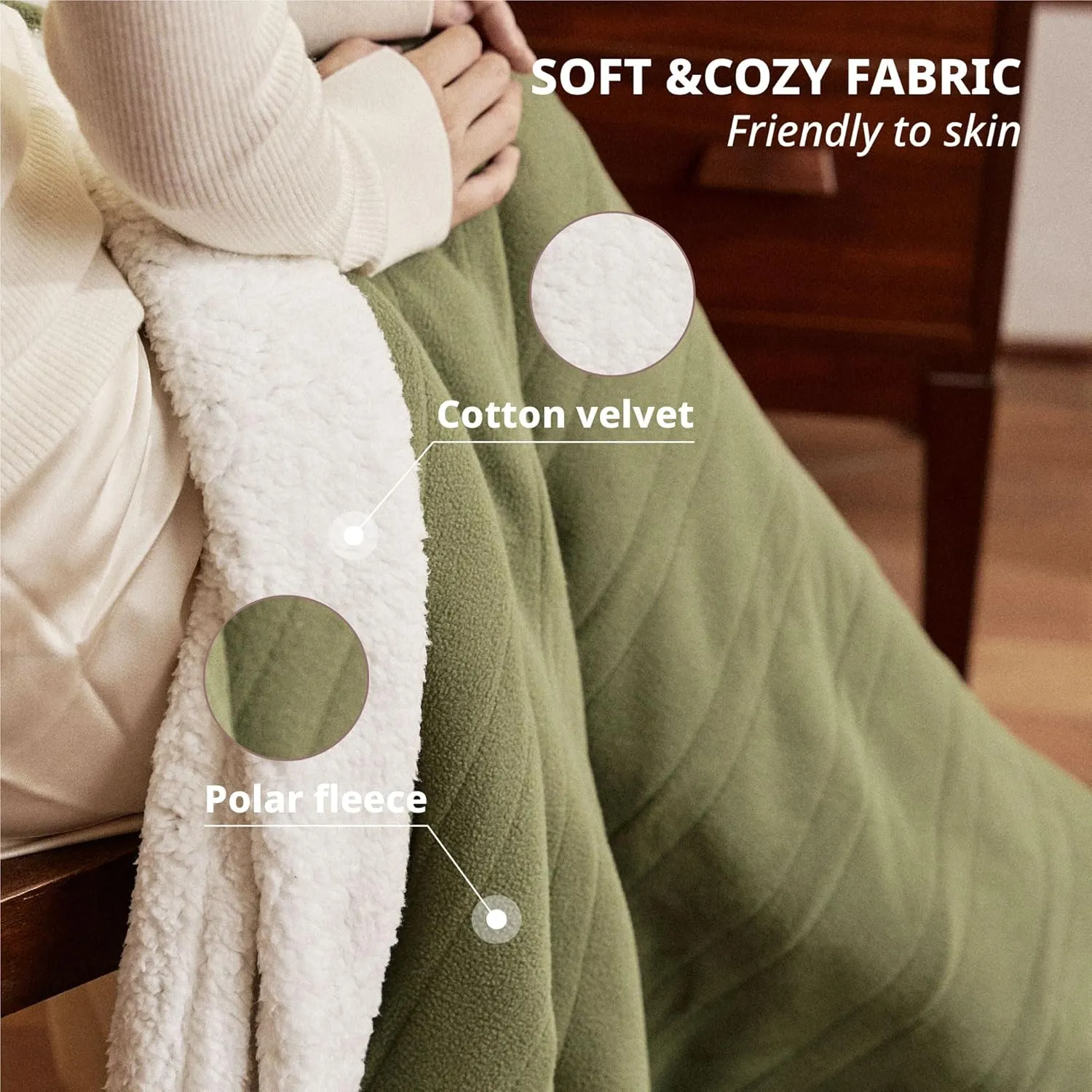 Heated Blanket-Electric Blanket,50"x60" Soft Heated Throw Blanket with 5 Heating Levels & 3 Hours auto-Off,Over-Heat Protection Fast-Heating,Machine Washable（Green）
