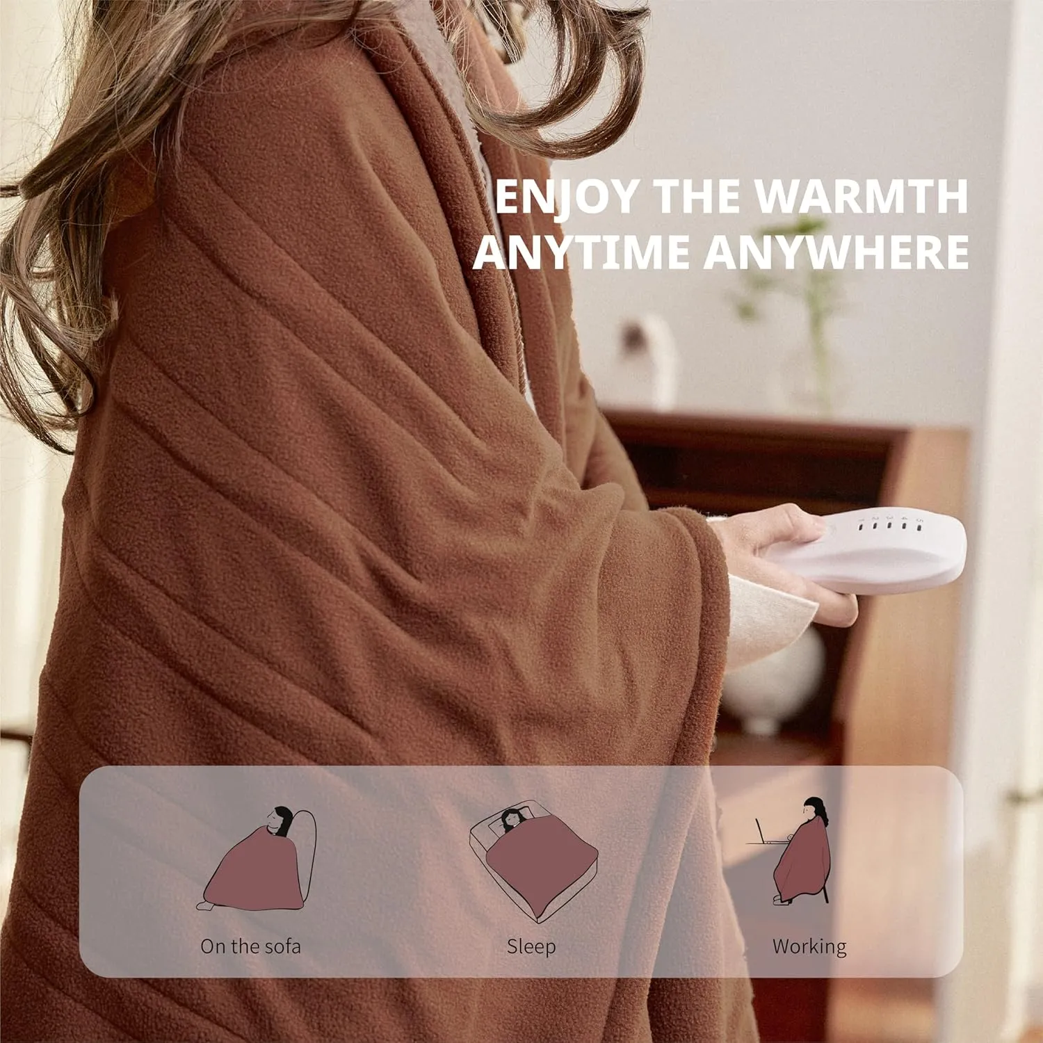 Heated Blanket-Electric Blanket,50"x60" Soft Heated Throw Blanket with 5 Heating Levels & 3 Hours auto-Off,Over-Heat Protection Fast-Heating,Machine Washable（Nut）