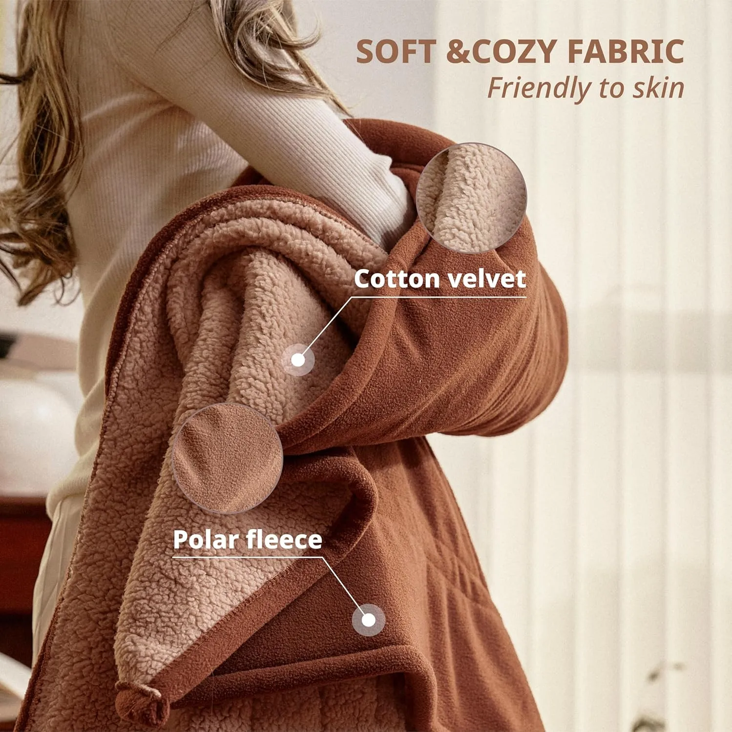 Heated Blanket-Electric Blanket,50"x60" Soft Heated Throw Blanket with 5 Heating Levels & 3 Hours auto-Off,Over-Heat Protection Fast-Heating,Machine Washable（Nut）