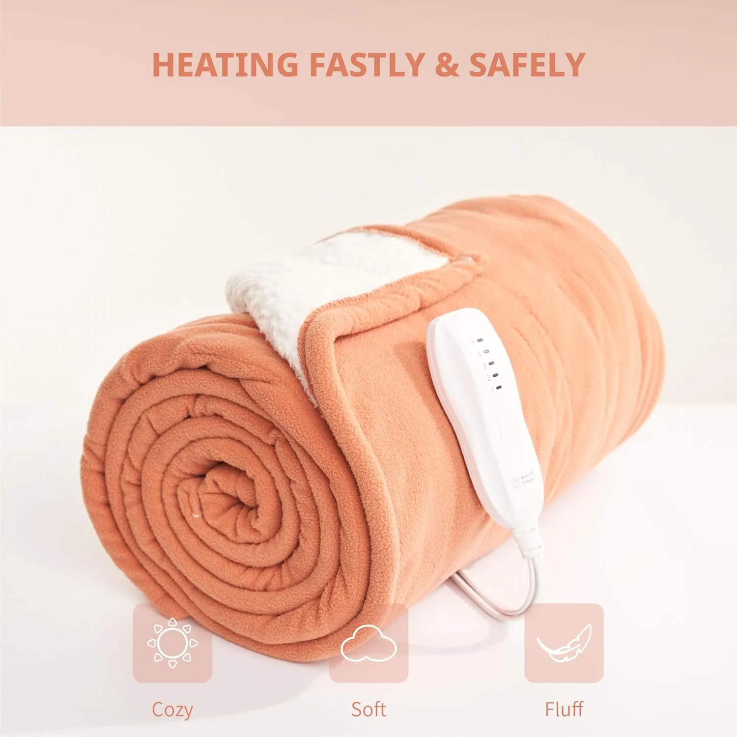 Heated Blanket-Electric Blanket,50"x60" Soft Heated Throw Blanket with 5 Heating Levels & 3 Hours auto-Off,Over-Heat Protection Fast-Heating,Machine Washable（Orange）
