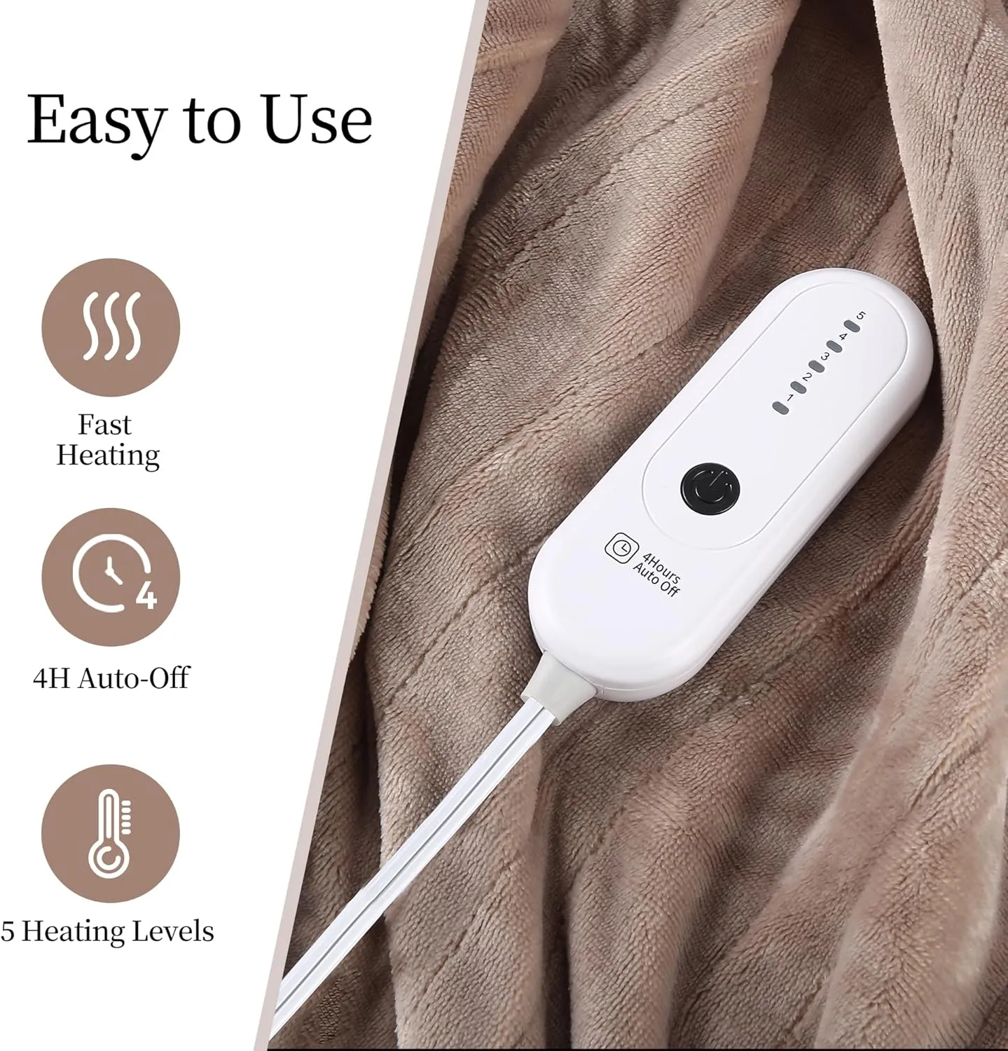 Heated Blanket Electric Throw, 50" x 60" Electric Blanket with 5 Heating Levels & 4 Hours Timer, Soft Cozy Flannel Heating Throw Blanket with Overheating Protection for Home Office Use
