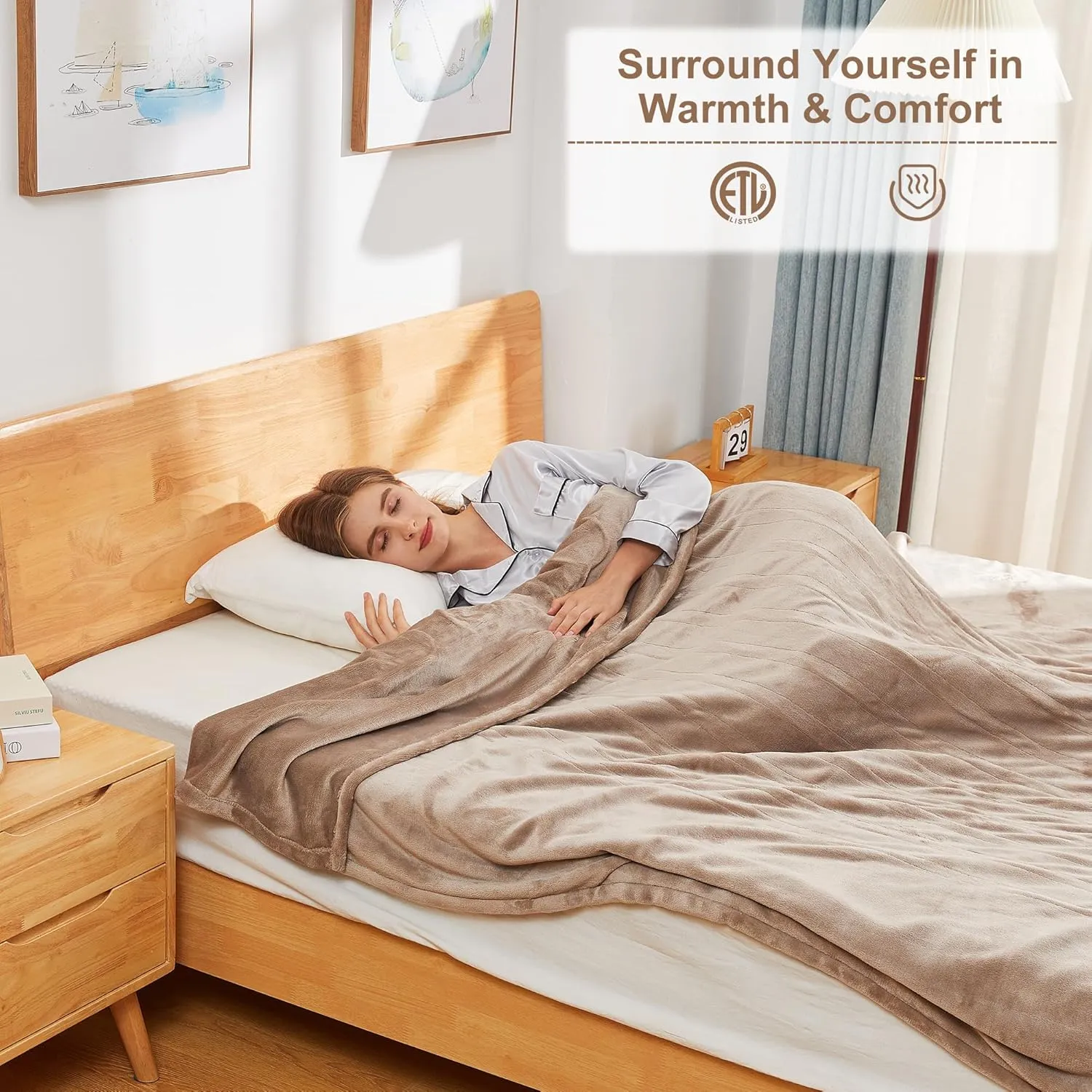 Heated Blanket Electric Throw, 50" x 60" Electric Blanket with 5 Heating Levels & 4 Hours Timer, Soft Cozy Flannel Heating Throw Blanket with Overheating Protection for Home Office Use