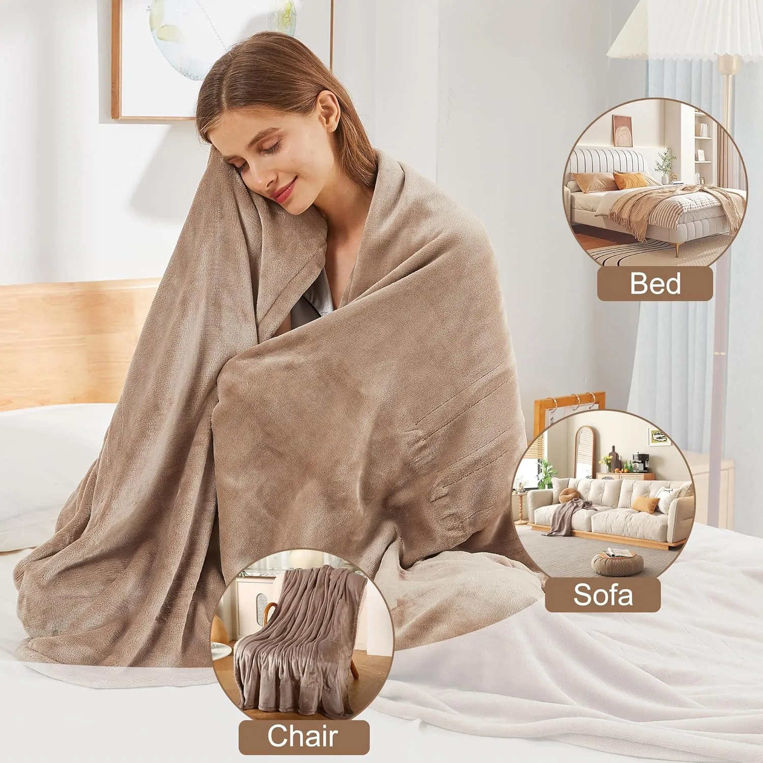 Heated Blanket Electric Throw, 50" x 60" Electric Blanket with 5 Heating Levels & 4 Hours Timer, Soft Cozy Flannel Heating Throw Blanket with Overheating Protection for Home Office Use