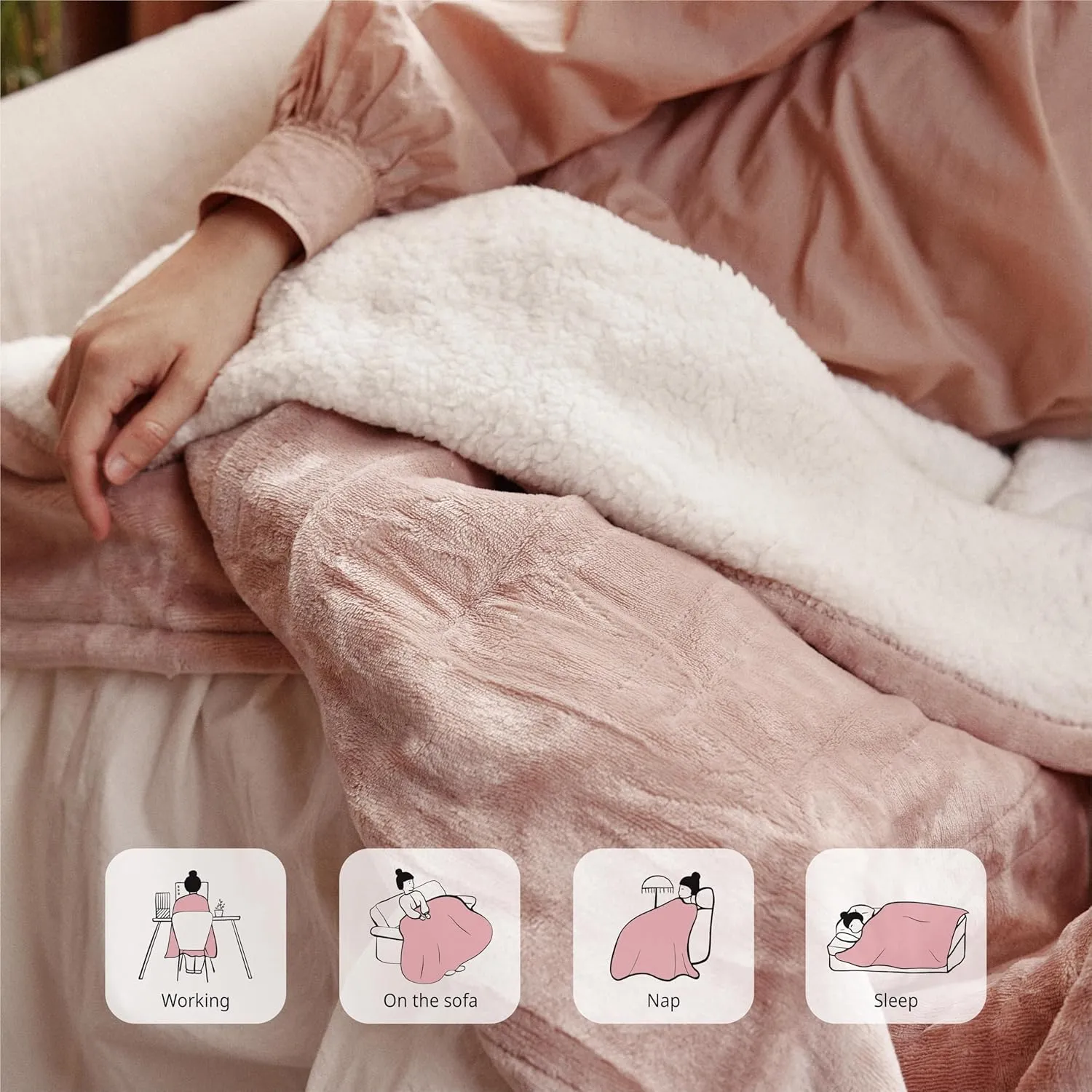 Heated Blanket Electric Throw 50" x 60" -Heated Throw Blanket with 4 Heating Levels & 3 Hours Auto Off,Machine Washable,ETL & FCC Certification,Over-Heat Protect（Candy Pink）