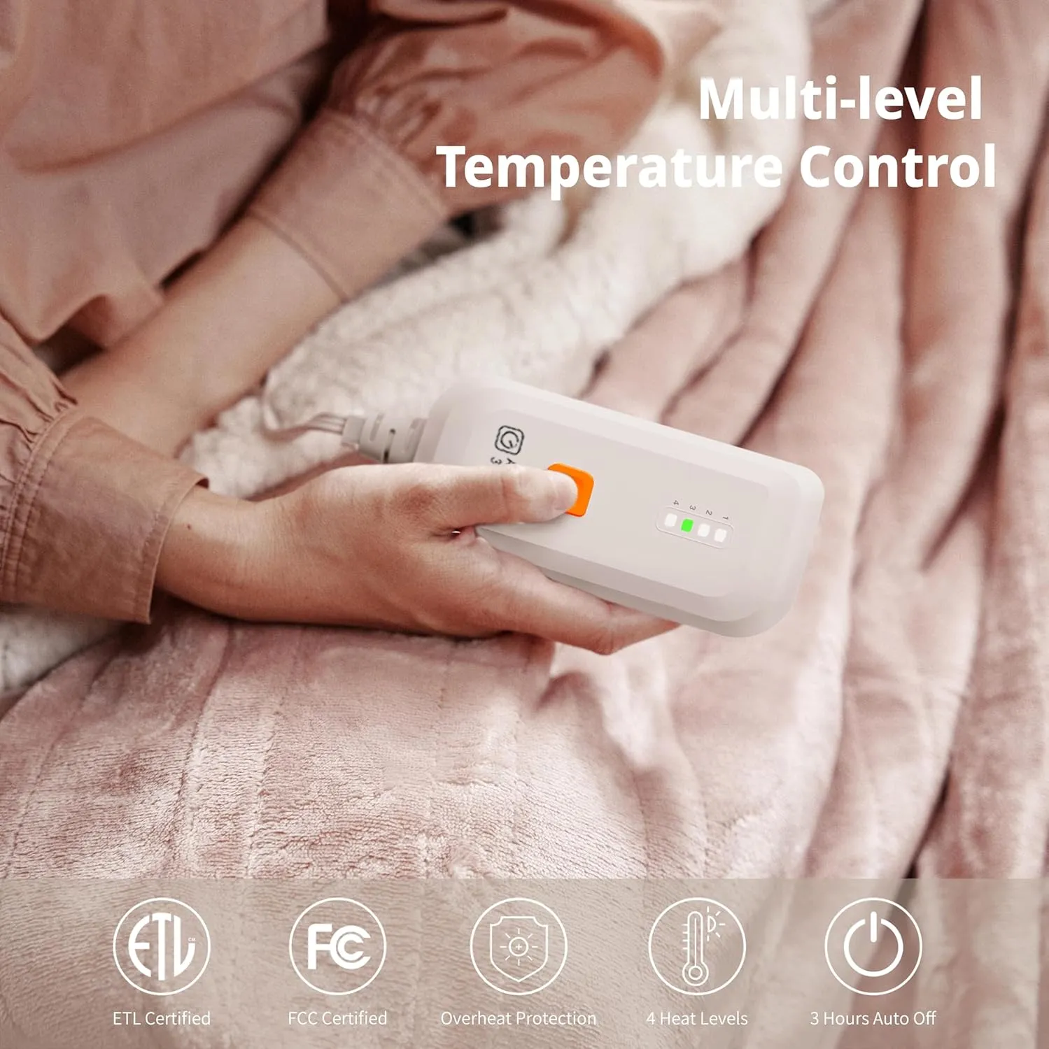 Heated Blanket Electric Throw 50" x 60" -Heated Throw Blanket with 4 Heating Levels & 3 Hours Auto Off,Machine Washable,ETL & FCC Certification,Over-Heat Protect（Candy Pink）