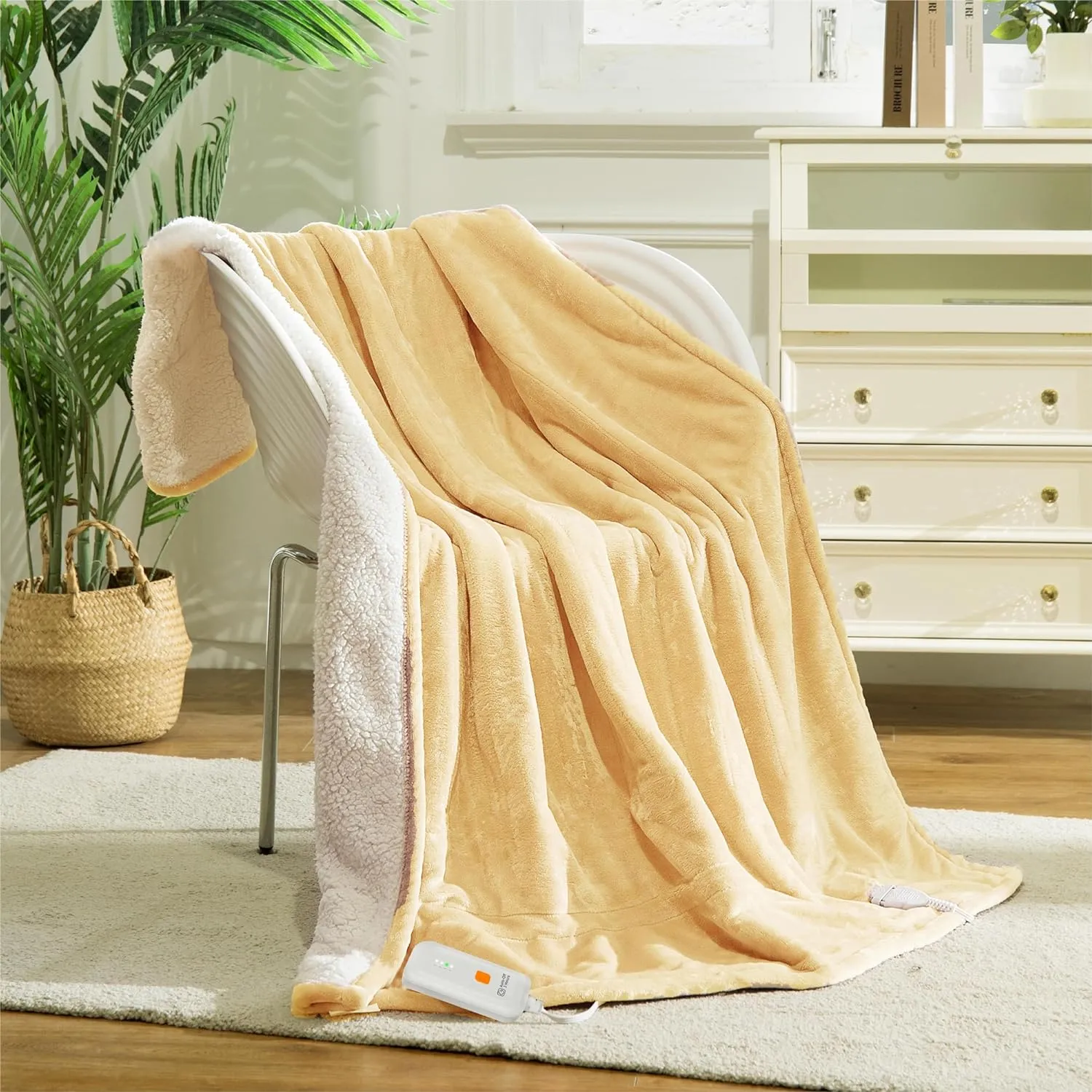 Heated Blanket Electric Throw 50" x 60" -Heated Throw Blanket with 4 Heating Levels & 3 Hours Auto Off,Machine Washable,ETL & FCC Certification,Over-Heat Protect（Cheesy Yellow）