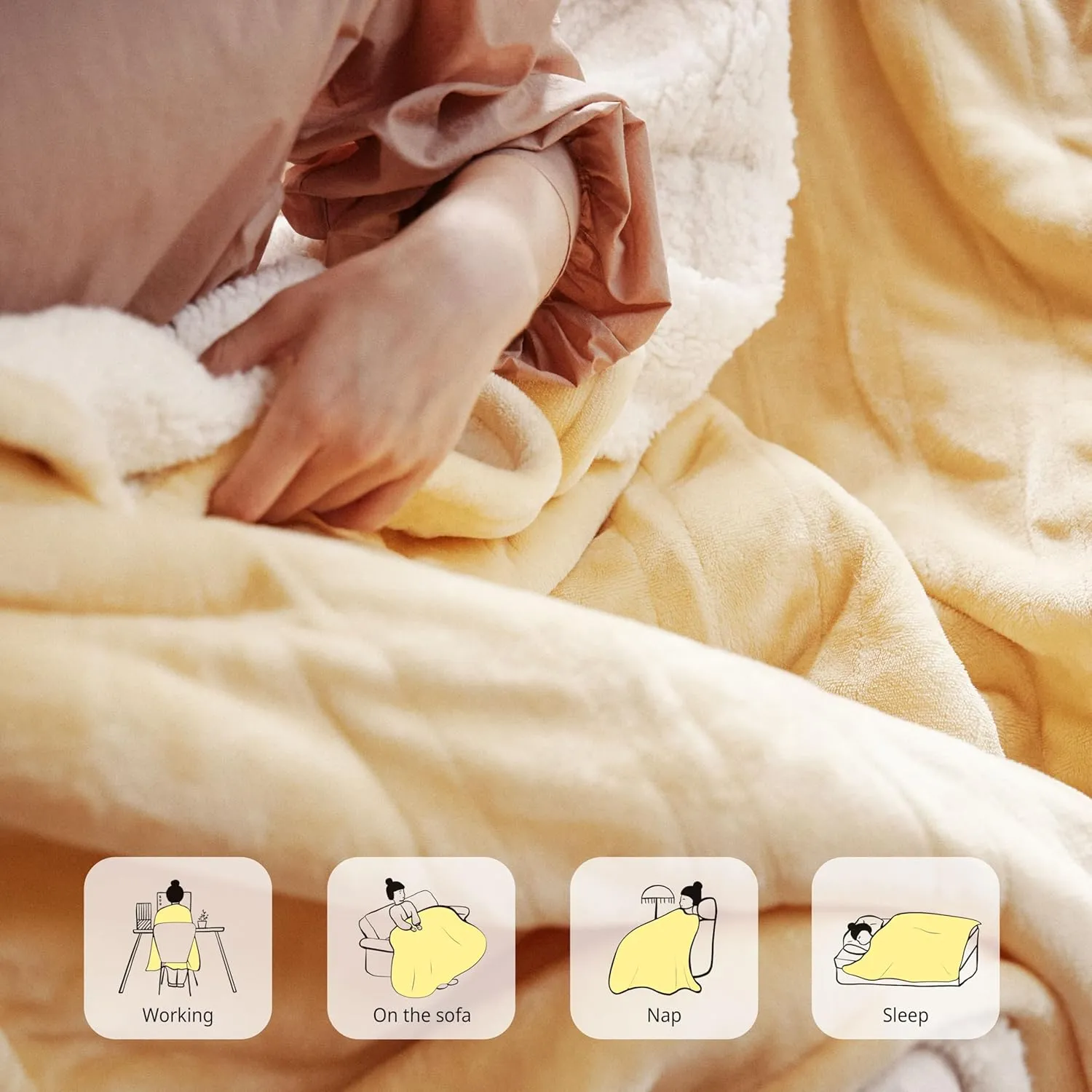 Heated Blanket Electric Throw 50" x 60" -Heated Throw Blanket with 4 Heating Levels & 3 Hours Auto Off,Machine Washable,ETL & FCC Certification,Over-Heat Protect（Cheesy Yellow）