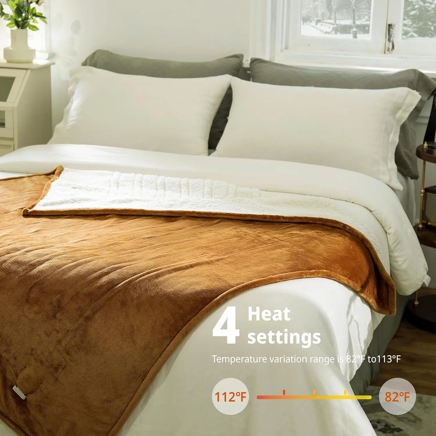 Heated Blanket Electric Throw 50" x 60" -Heated Throw Blanket with 4 Heating Levels & 3 Hours Auto Off,Machine Washable,ETL & FCC Certification,Over-Heat Protect（Cocoa Brown）