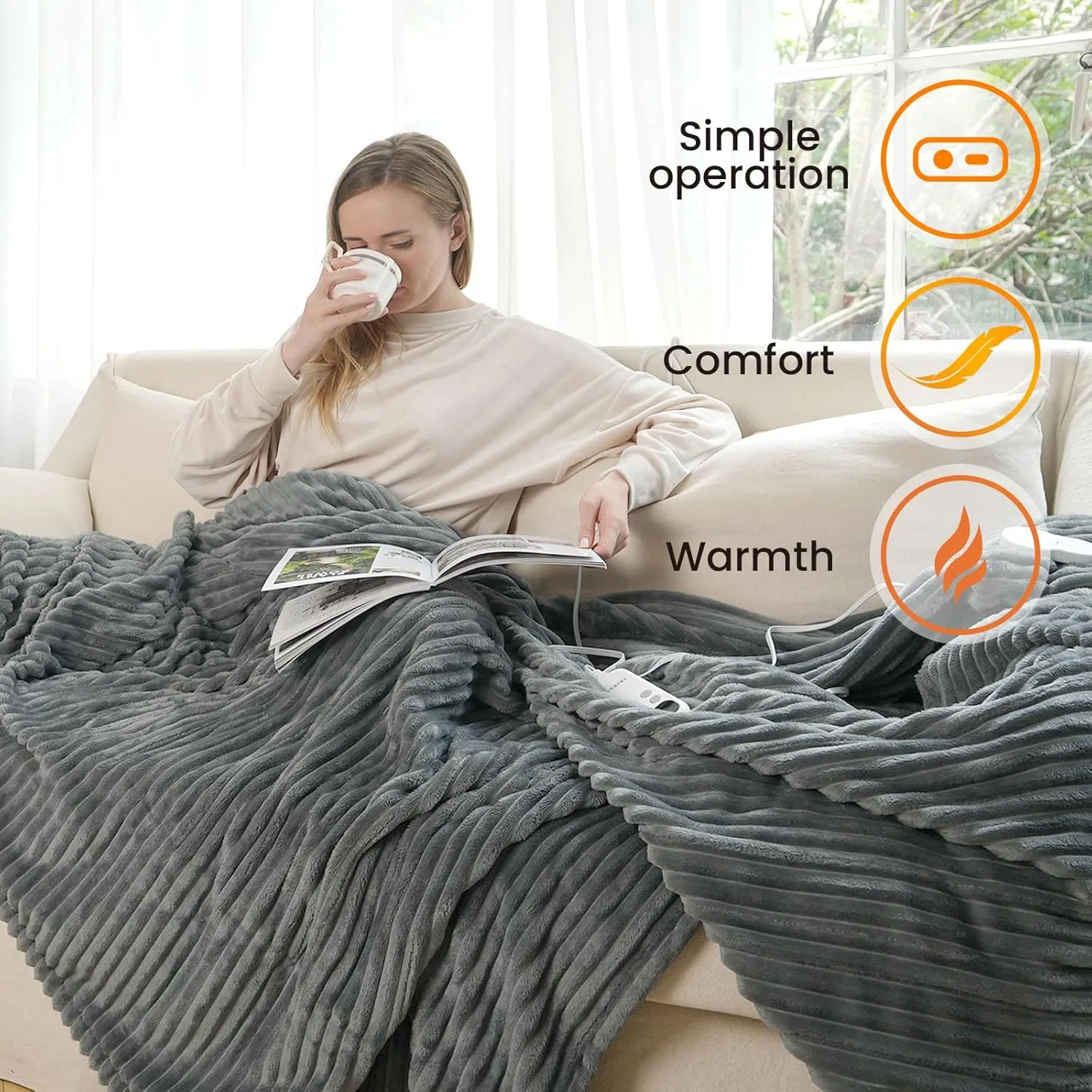 Heated Blanket Electric Throw, 50x60 Inches Sherpa Fleece Fast Heating Blanket 6 Heating Levels & 4 Hours Auto Off ETL Certification,Striped-Grey Throw