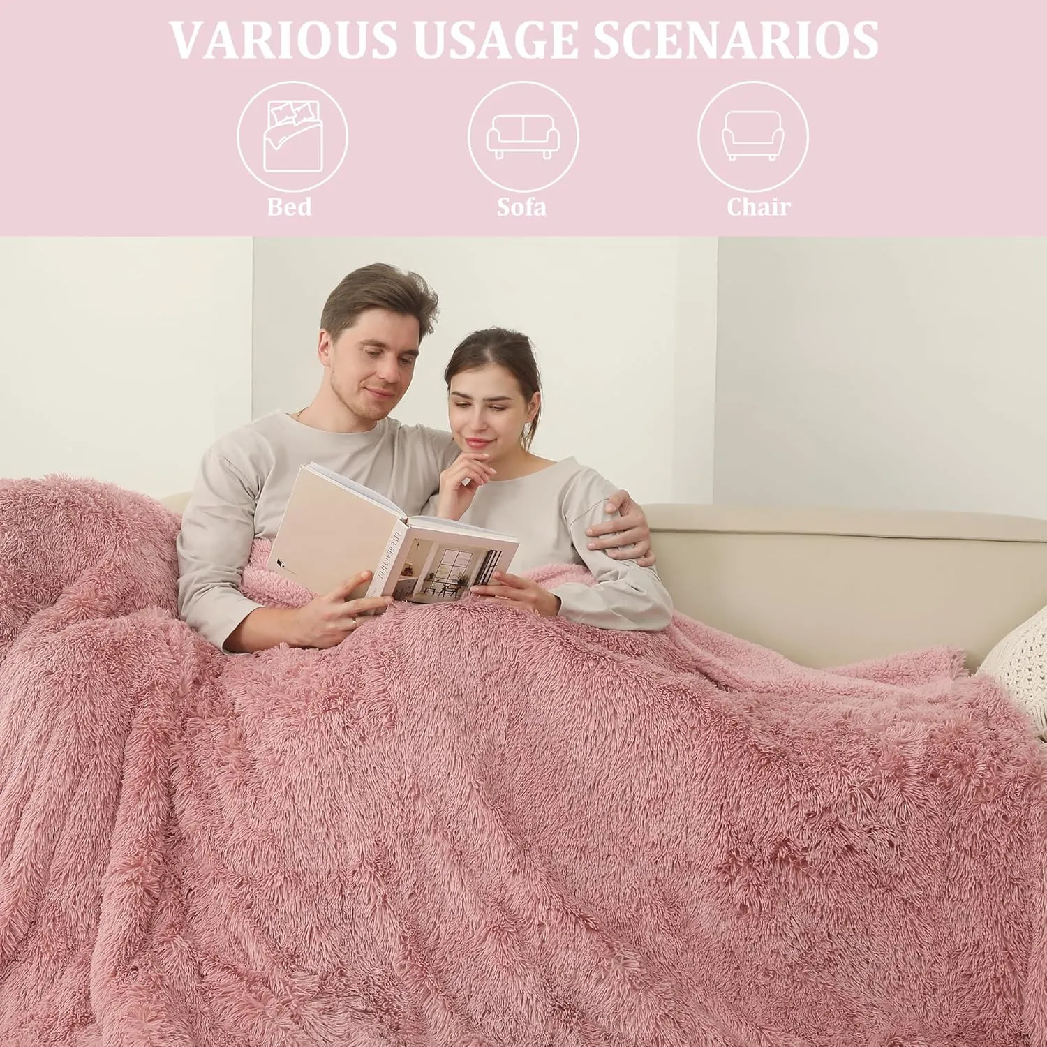 Heated Blanket Electric Throw, Super Cozy Luxury Faux Fur & Extra Thick Sherpa Heated Throw Blanket with 5 Heating Levels & 4 Hours Auto Off, Fast Heating & Overheat Protection, 50" x 60", Dusty Rose