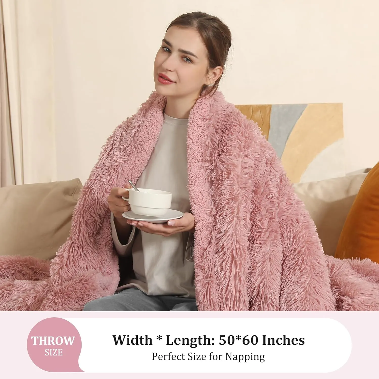 Heated Blanket Electric Throw, Super Cozy Luxury Faux Fur & Extra Thick Sherpa Heated Throw Blanket with 5 Heating Levels & 4 Hours Auto Off, Fast Heating & Overheat Protection, 50" x 60", Dusty Rose