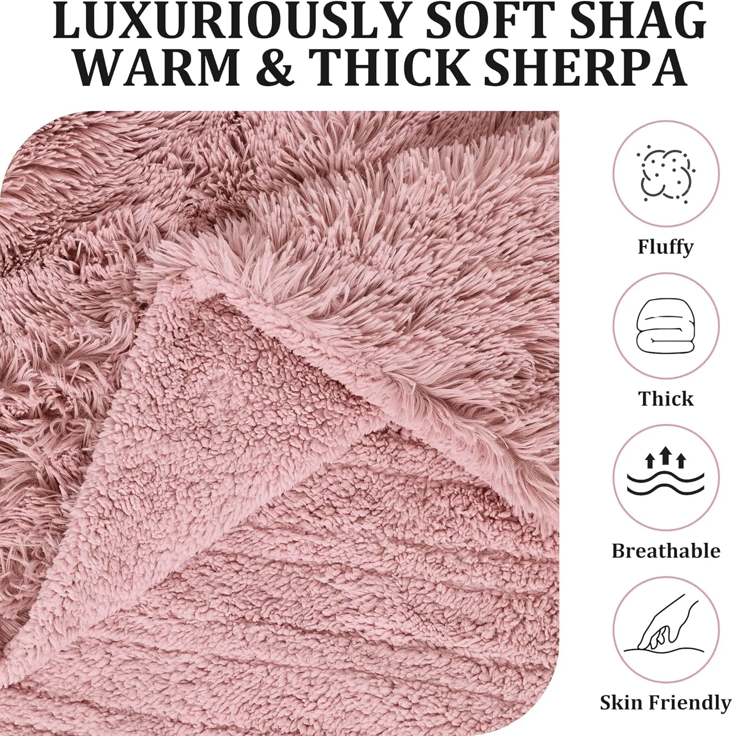 Heated Blanket Electric Throw, Super Cozy Luxury Faux Fur & Extra Thick Sherpa Heated Throw Blanket with 5 Heating Levels & 4 Hours Auto Off, Fast Heating & Overheat Protection, 50" x 60", Dusty Rose