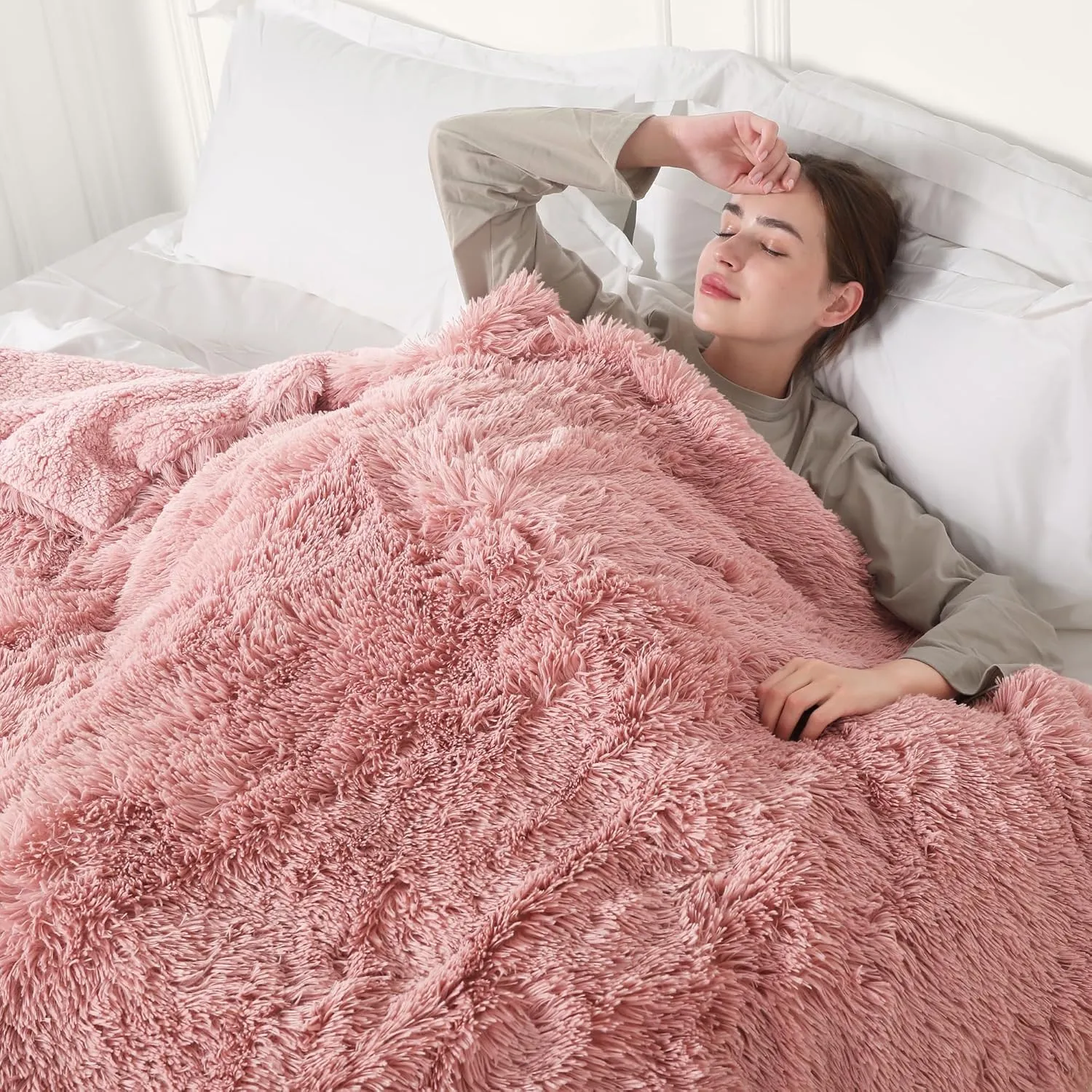 Heated Blanket Electric Throw, Super Cozy Luxury Faux Fur & Extra Thick Sherpa Heated Throw Blanket with 5 Heating Levels & 4 Hours Auto Off, Fast Heating & Overheat Protection, 50" x 60", Dusty Rose