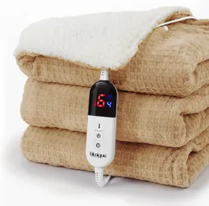 Heated Blanket Electric Throw Waffle, 50x60 Inches Sherpa Fleece Fast Heating Blanket 6 Heating Levels & 4 Hours Auto Off ETL Certification, Apricot Orange Throw