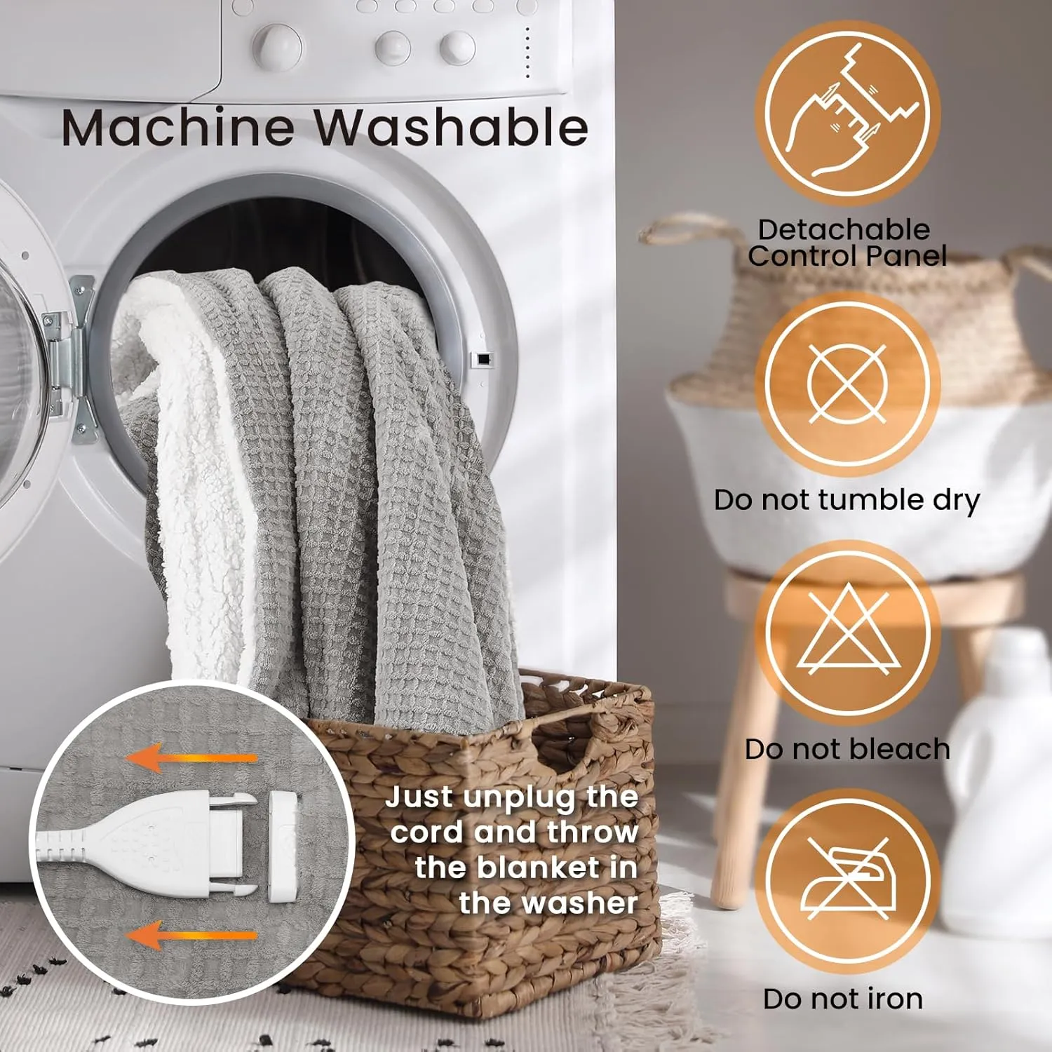 Heated Blanket Electric Throw Waffle, 50x60 Inches Sherpa Fleece Fast Heating Blanket 6 Heating Levels & 4 Hours Auto Off ETL Certification, Grey Throw