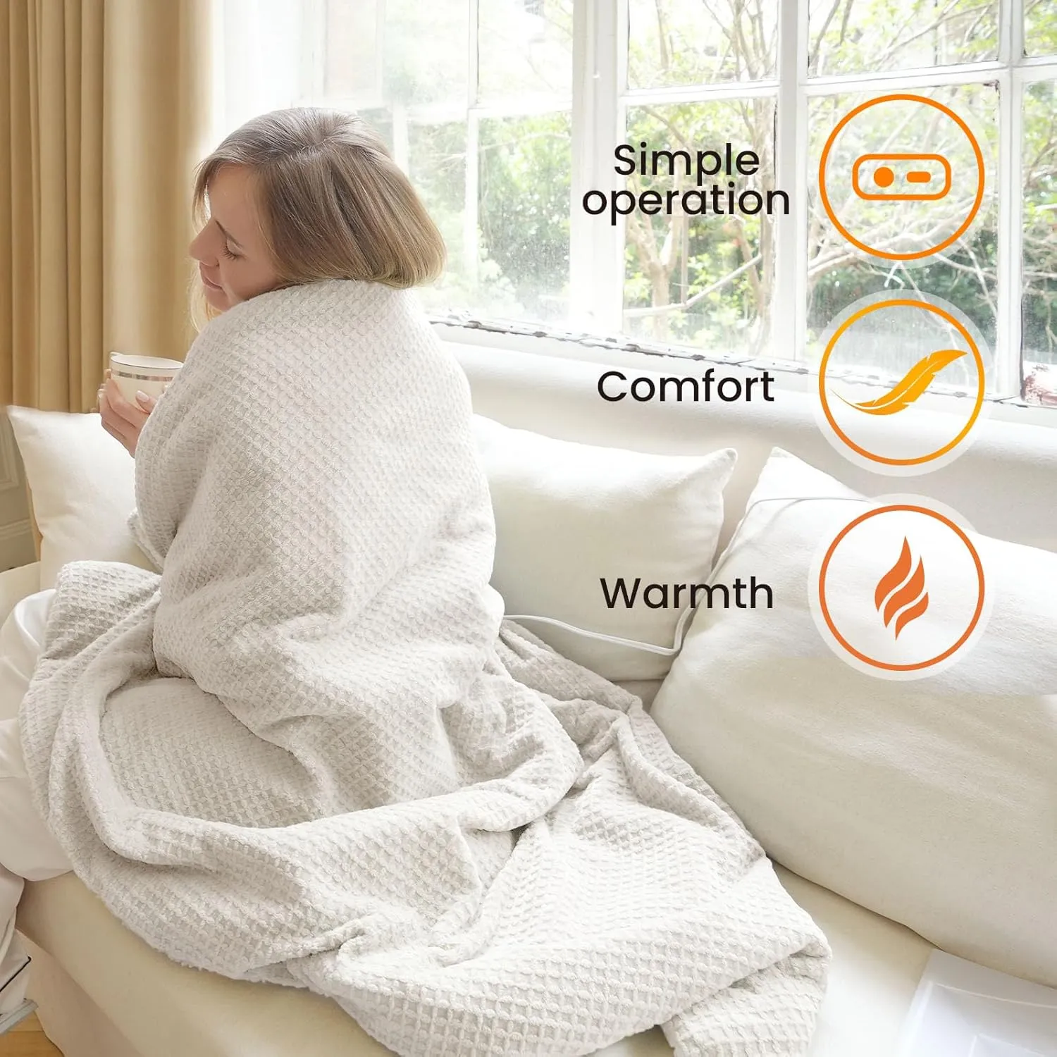 Heated Blanket Electric Throw Waffle, 50x60 Inches Sherpa Fleece Fast Heating Blanket 6 Heating Levels & 4 Hours Auto Off ETL Certification, Light Gray Throw