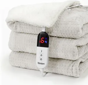 Heated Blanket Electric Throw Waffle, 50x60 Inches Sherpa Fleece Fast Heating Blanket 6 Heating Levels & 4 Hours Auto Off ETL Certification, Light Gray Throw