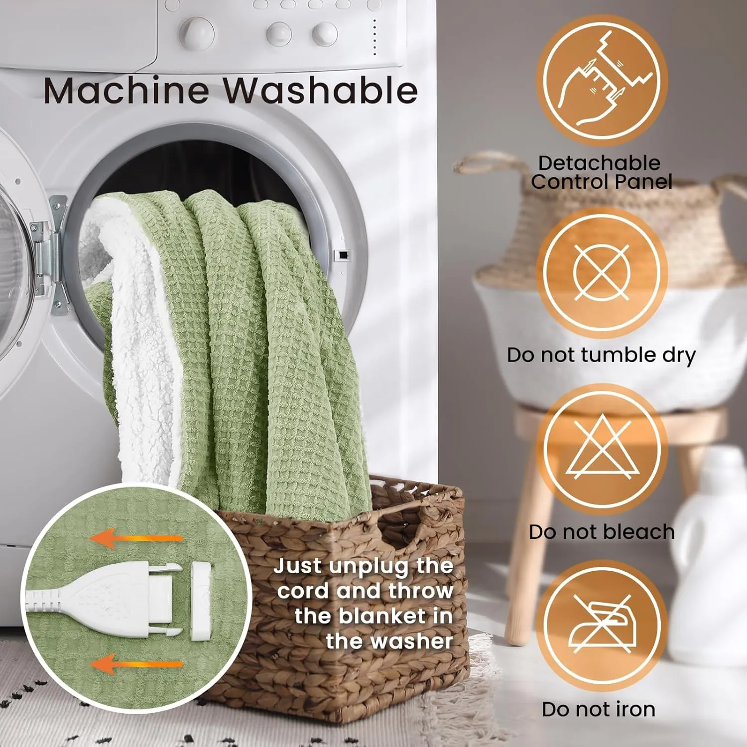Heated Blanket Electric Throw Waffle, 50x60 Inches Sherpa Fleece Fast Heating Blanket 6 Heating Levels & 4 Hours Auto Off ETL Certification, Sage Green Throw