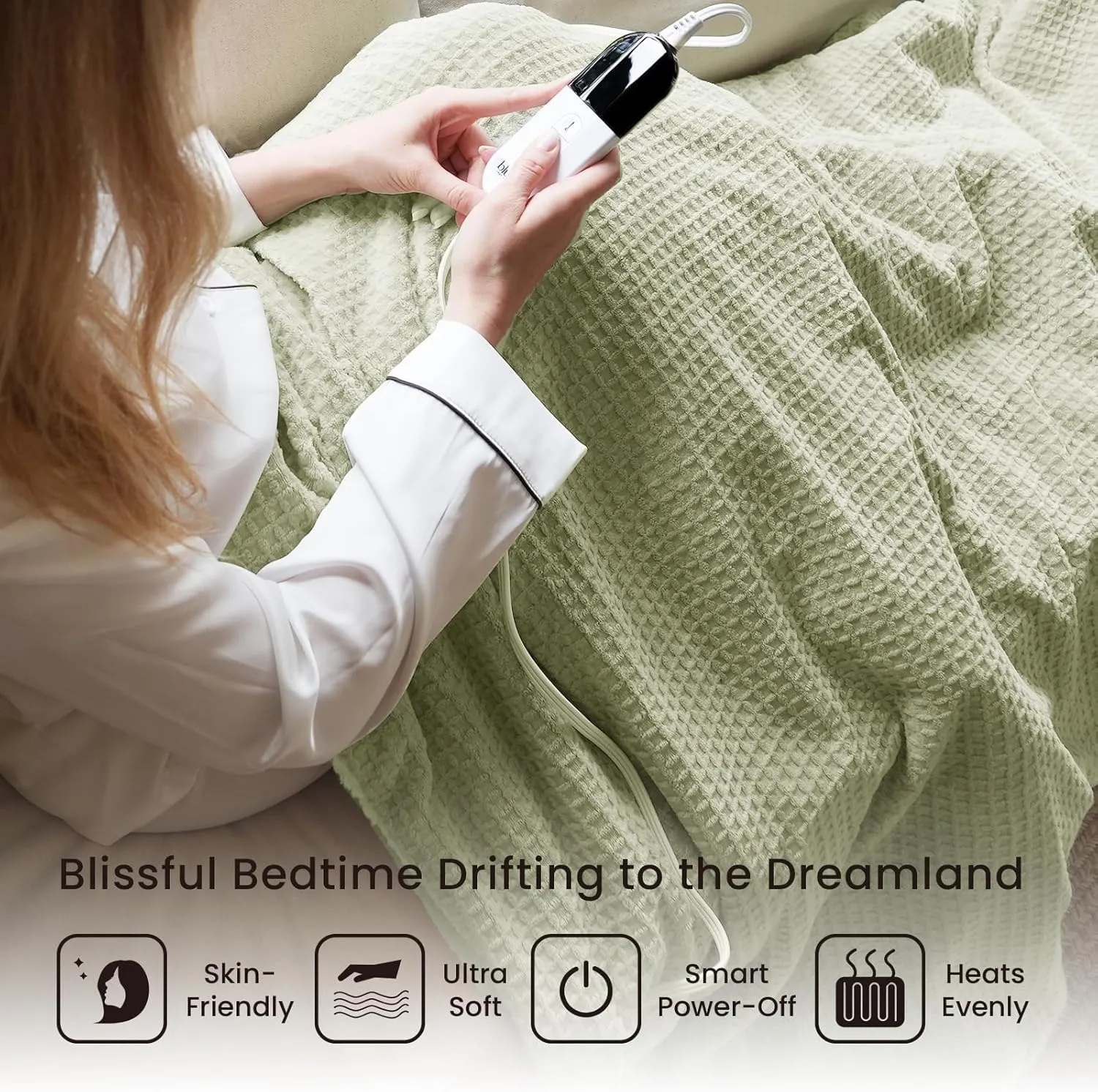 Heated Blanket Electric Throw Waffle, 50x60 Inches Sherpa Fleece Fast Heating Blanket 6 Heating Levels & 4 Hours Auto Off ETL Certification, Sage Green Throw
