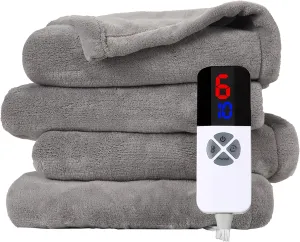 Heated Blanket Full Size - 72"x84" Full Size Electric Blanket with Preheat Function & Overheat Protection, 6 Heating Levels Heated Blanket with 1-10 Hours Adjustable Timer, Light Gray