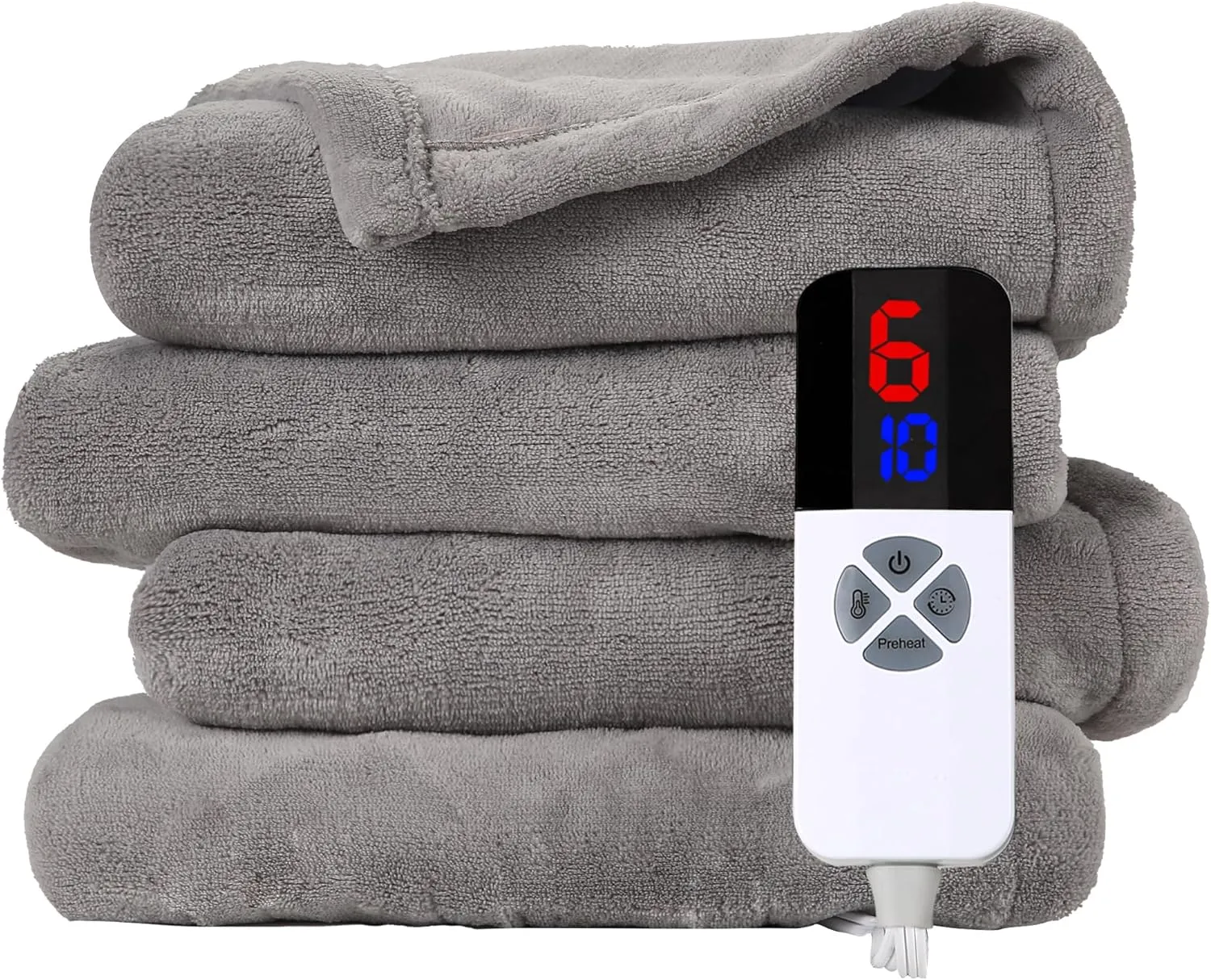 Heated Blanket Full Size - 72"x84" Full Size Electric Blanket with Preheat Function & Overheat Protection, 6 Heating Levels Heated Blanket with 1-10 Hours Adjustable Timer, Light Gray