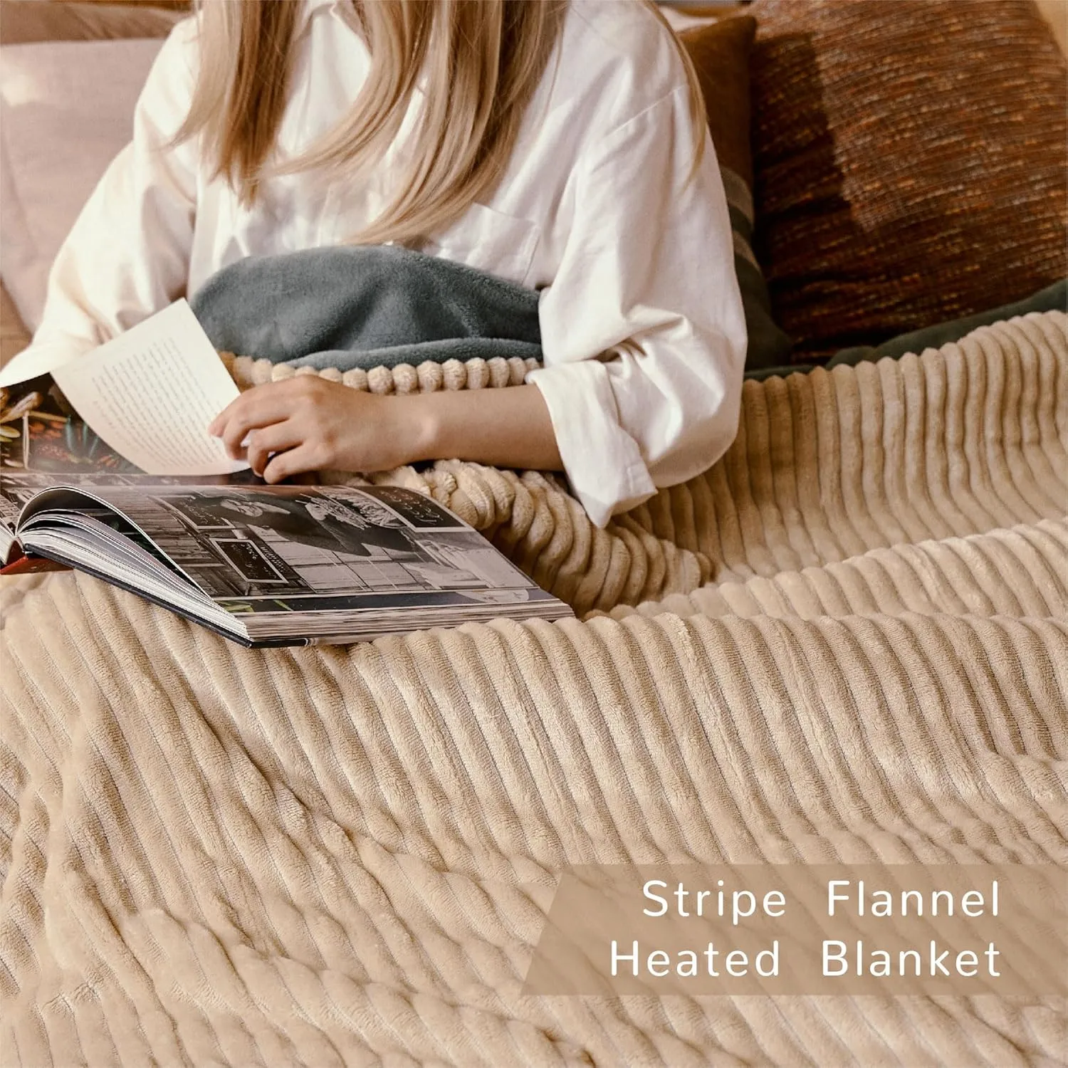 Heated Blanket Queen Size 84"x90",ETL Certification-6 Heating Levels Electric Blanket&1-10 Hour Auto Off,Heating Blanket with Dual Controller(Beige)