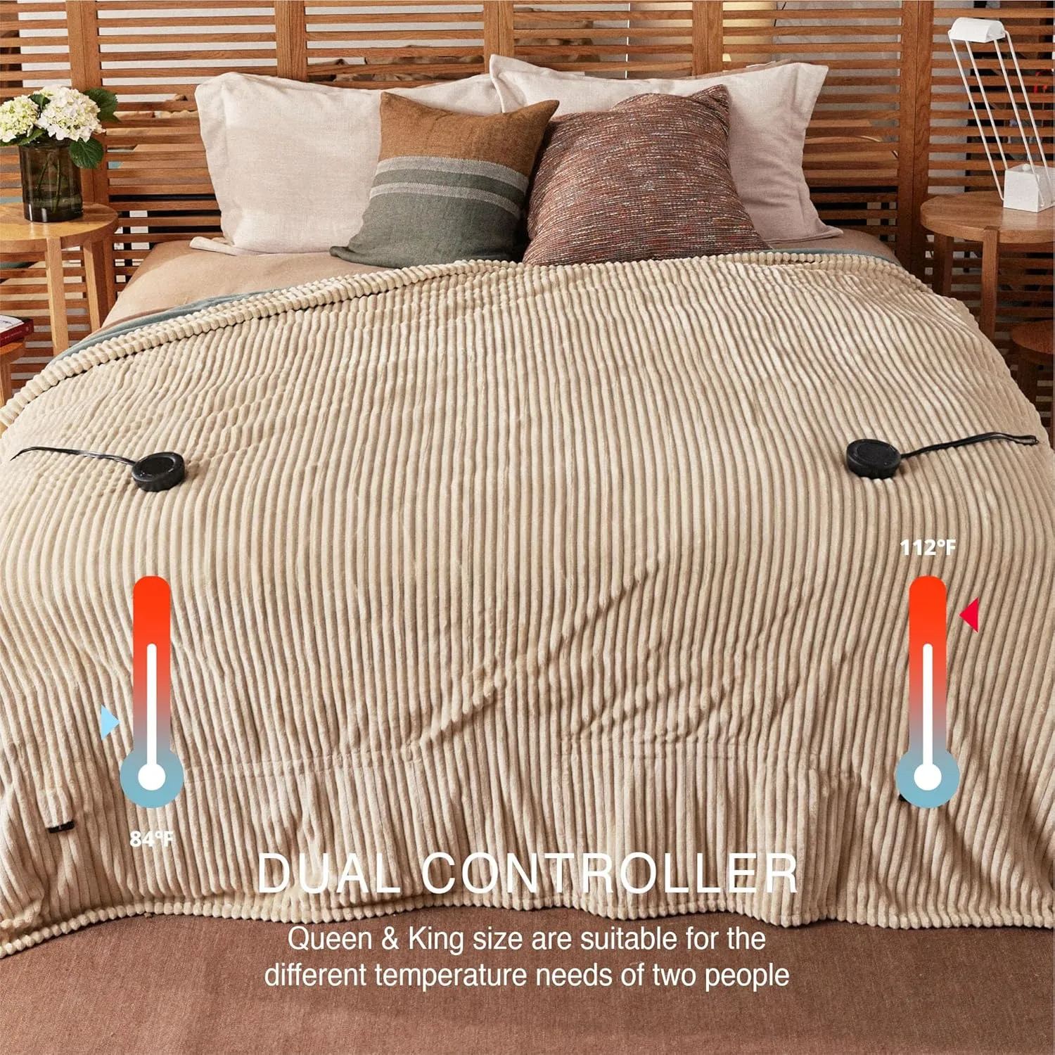 Heated Blanket Queen Size 84"x90",ETL Certification-6 Heating Levels Electric Blanket&1-10 Hour Auto Off,Heating Blanket with Dual Controller(Beige)