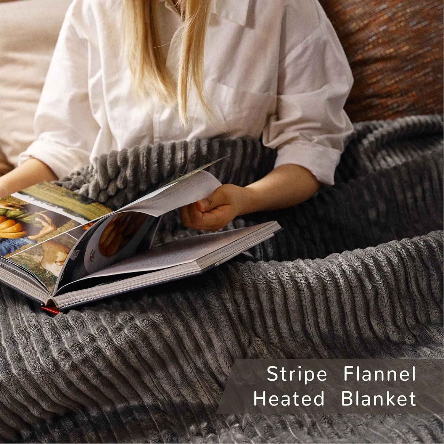 Heated Blanket Queen Size 84"x90",ETL Certification-6 Heating Levels Electric Blanket&1-10 Hour Auto Off,Heating Blanket with Dual Controller(Grey)