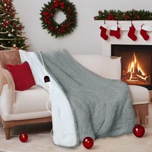Heated Blanket - Soft Shaggy Faux Rabbit Fur Electric Blanket, Fast Heating with 10 Hour Auto Shut Off, 6 Heating Levels (84"x90", Grey)