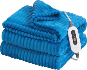Heated Blanket Throw - 50" x 60" Electric Blanket with 4 Fast Heating Levels & 3 Hours Auto Off, Soft Flannel Heating Blankets for Home Office, Machine Washable, Blue