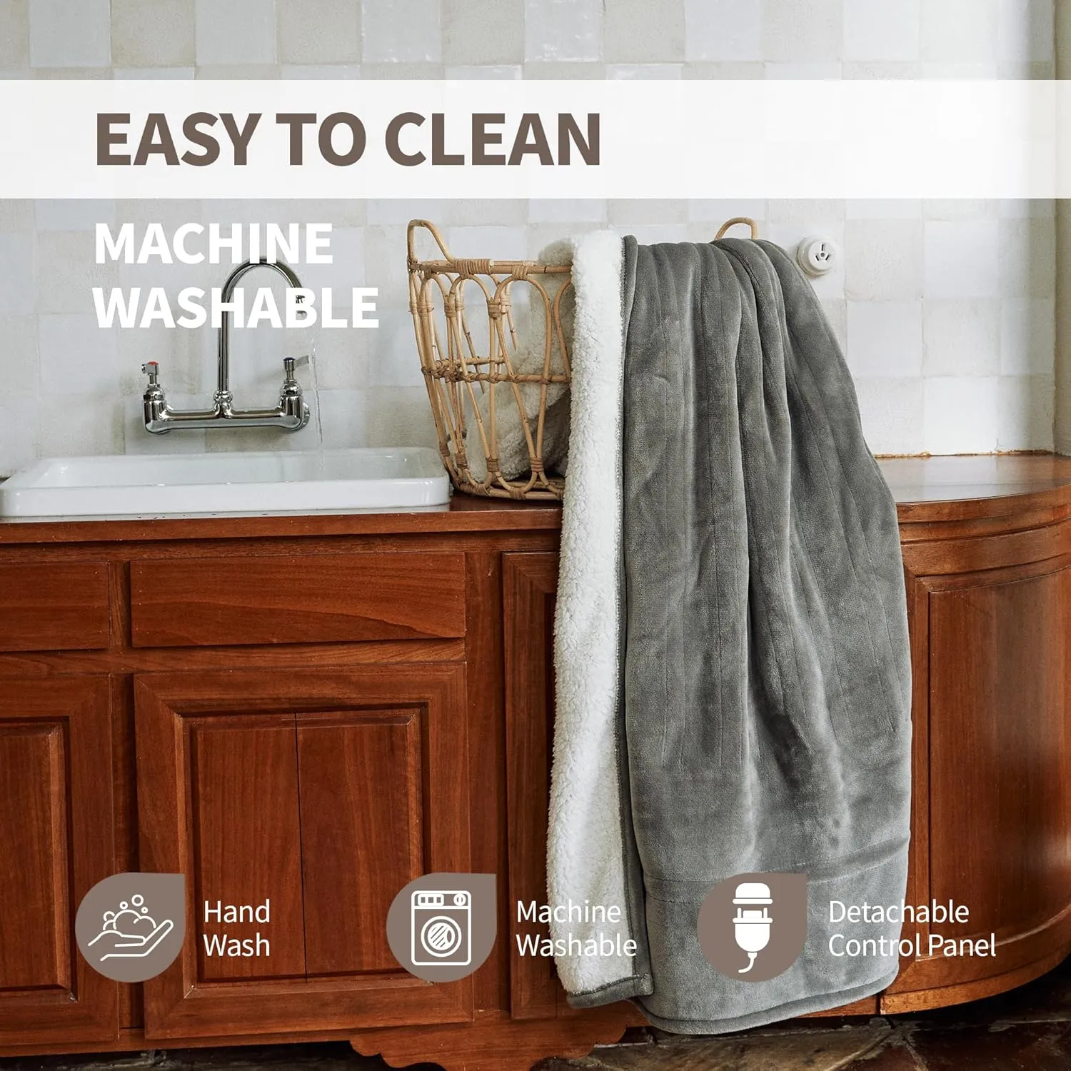 Heated Blanket Throw 50"x60" - Machine Washable Electric Throw Blanket Office Heated Throw Blanket with ETL & FCC Certification 5 Heating Levels 3 Hour Auto-Off Overheat Protection (Grey)