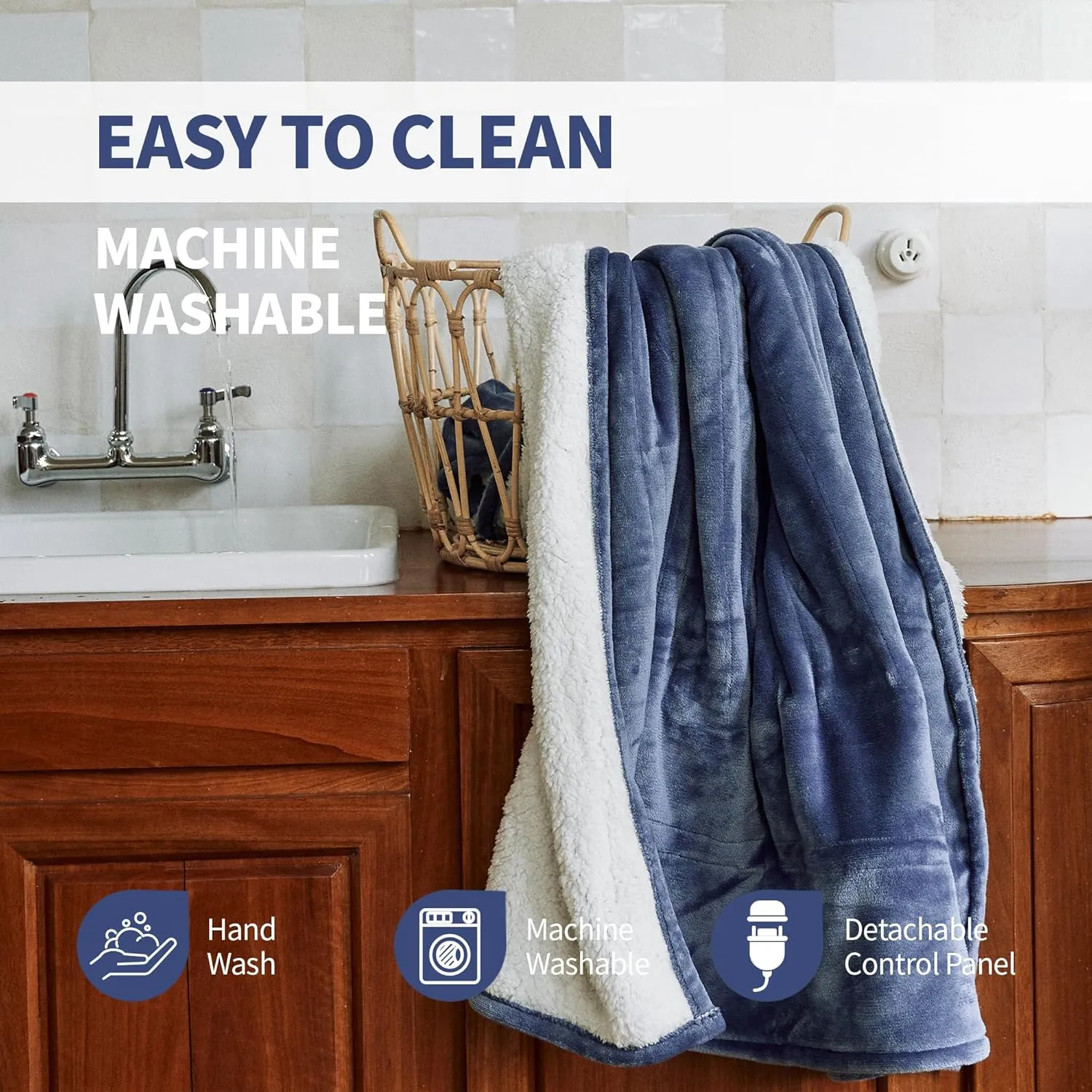 Heated Blanket Throw 50"x60" - Machine Washable Electric Throw Blanket Office Heated Throw Blanket with ETL & FCC Certification 5 Heating Levels 3 Hour Auto-Off Overheat Protection(Blue)
