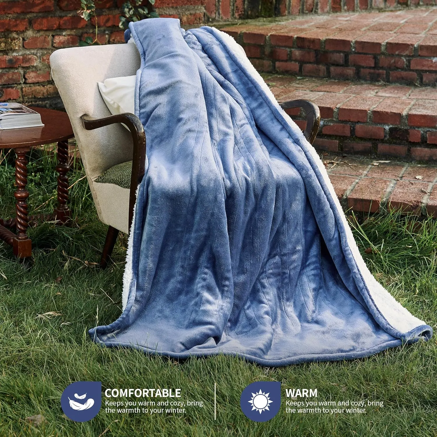 Heated Blanket Throw 50"x60" - Machine Washable Electric Throw Blanket Office Heated Throw Blanket with ETL & FCC Certification 5 Heating Levels 3 Hour Auto-Off Overheat Protection(Blue)