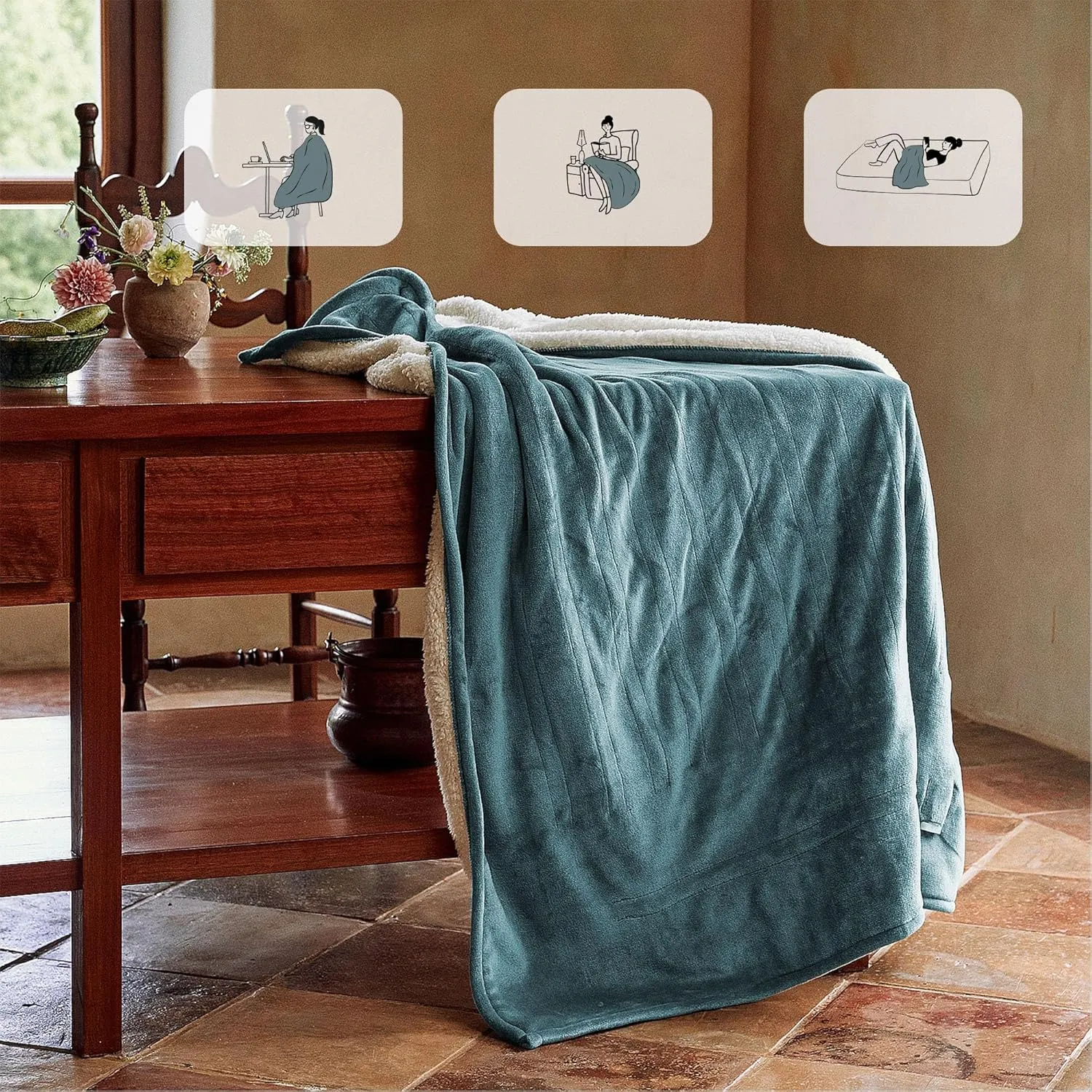 Heated Blanket Throw 50"x60" - Machine Washable Electric Throw Blanket Office Heated Throw Blanket with ETL & FCC Certification 5 Heating Levels 3 Hour Auto-Off Overheat Protection(Green)
