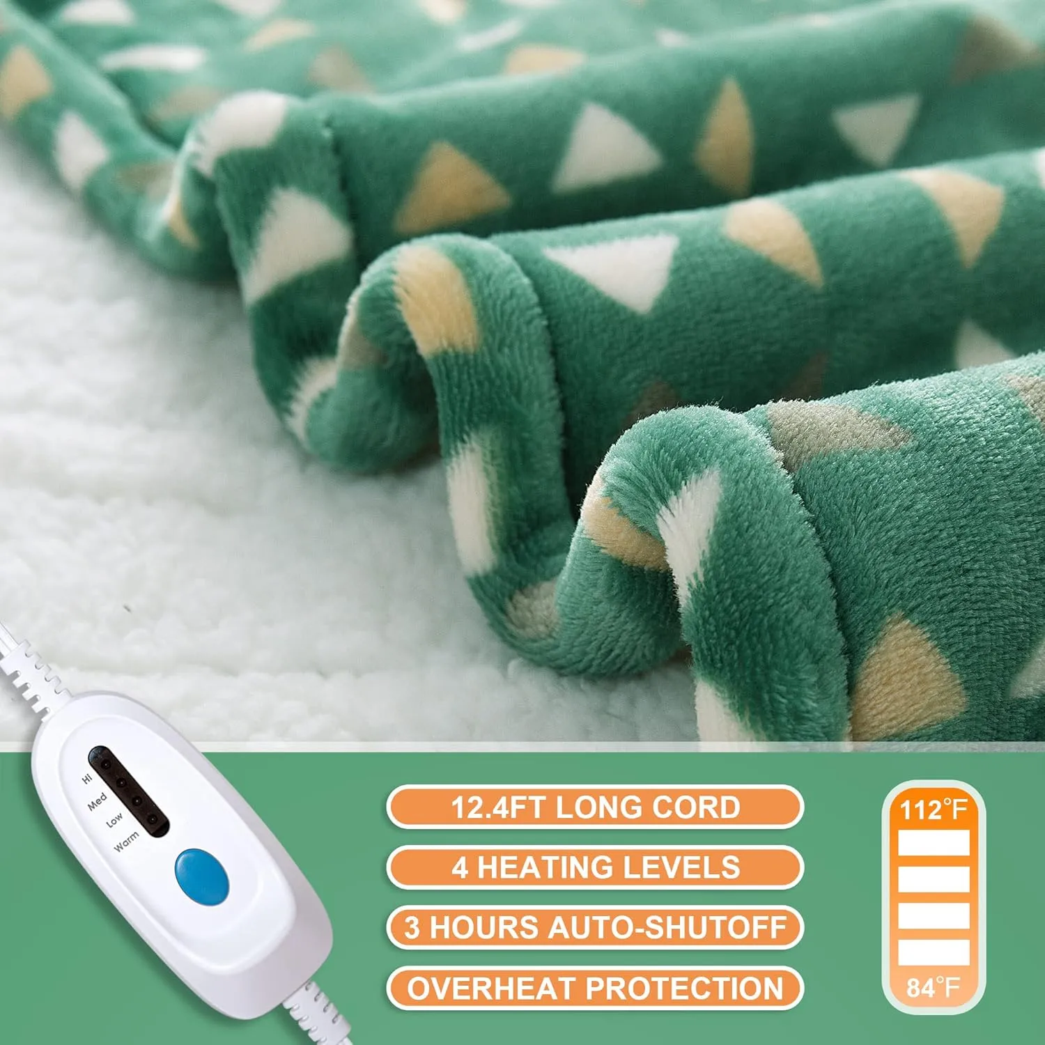 Heated Blanket Throw 50"x60" - Machine Washable Electric Throw Blanket Printed Heated Throw Blanket with ETL & FCC Certification 4 Heating Levels 3 Hours Auto-Off Overheat Protection (Delta)