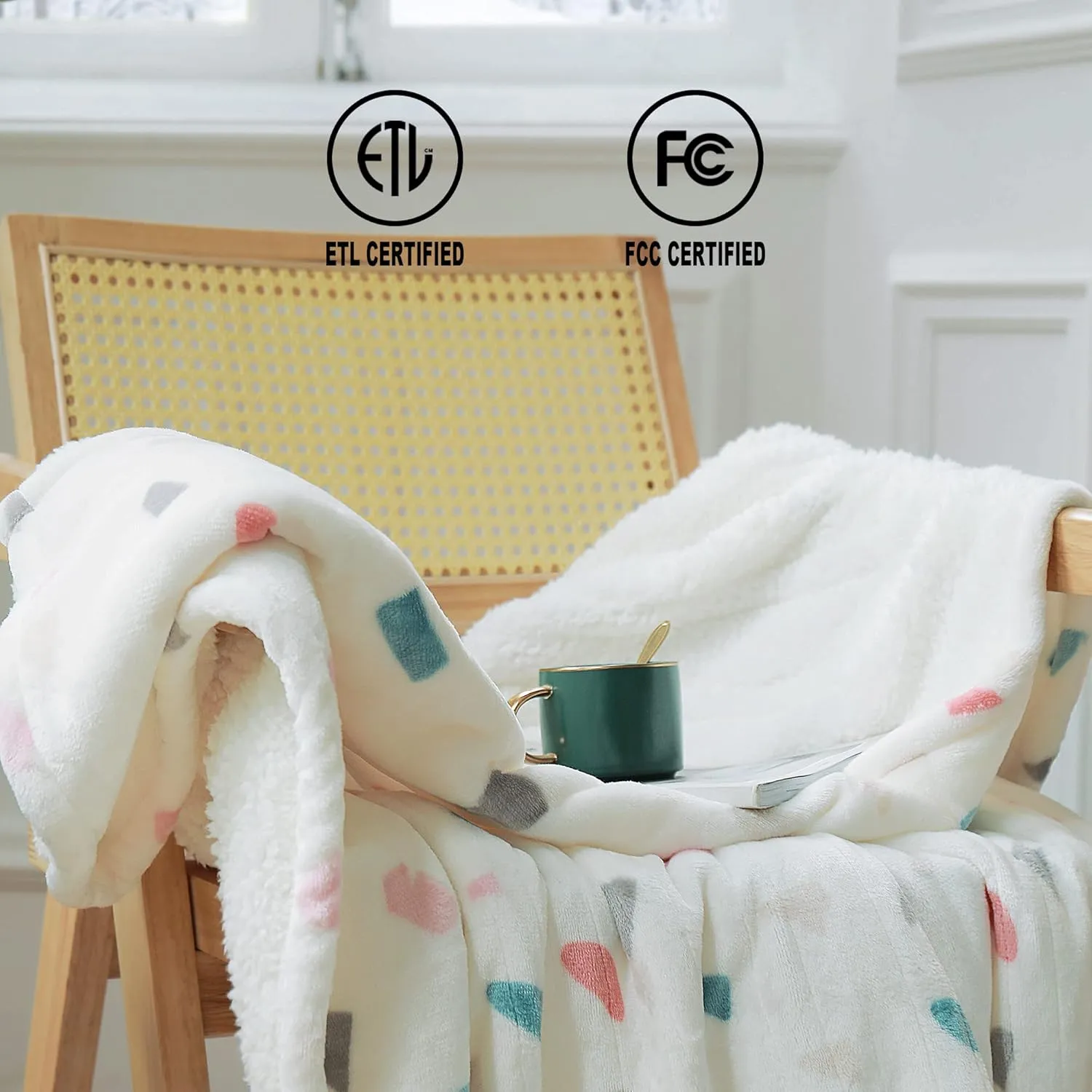 Heated Blanket Throw 50"x60" - Machine Washable Electric Throw Blanket Printed Heated Throw Blanket with ETL & FCC Certification 4 Heating Levels 3 Hours Auto-Off Overheat Protection (Stone)