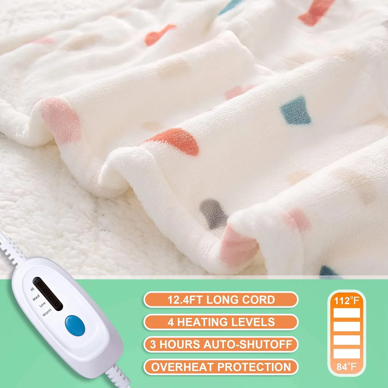 Heated Blanket Throw 50"x60" - Machine Washable Electric Throw Blanket Printed Heated Throw Blanket with ETL & FCC Certification 4 Heating Levels 3 Hours Auto-Off Overheat Protection (Stone)
