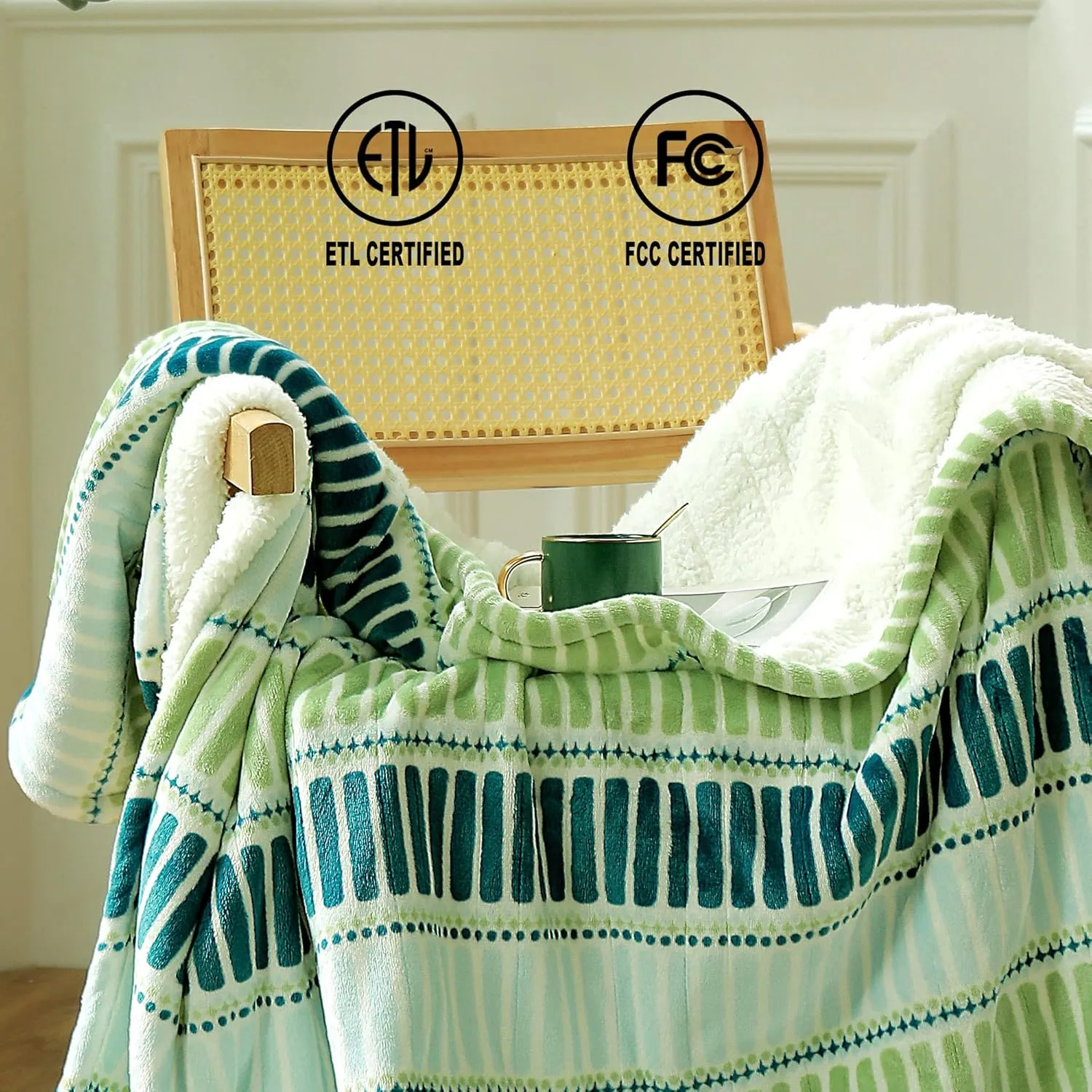 Heated Blanket Throw 50"x60" - Machine Washable Electric Throw Blanket Printed Heated Throw Blanket with ETL & FCC Certification 4 Heating Levels 3 Hours Auto-Off Overheat Protection (Strip)