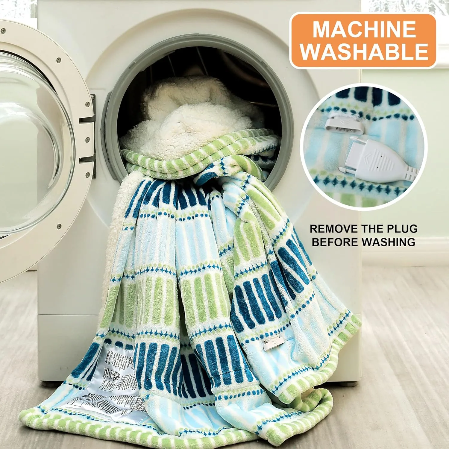 Heated Blanket Throw 50"x60" - Machine Washable Electric Throw Blanket Printed Heated Throw Blanket with ETL & FCC Certification 4 Heating Levels 3 Hours Auto-Off Overheat Protection (Strip)