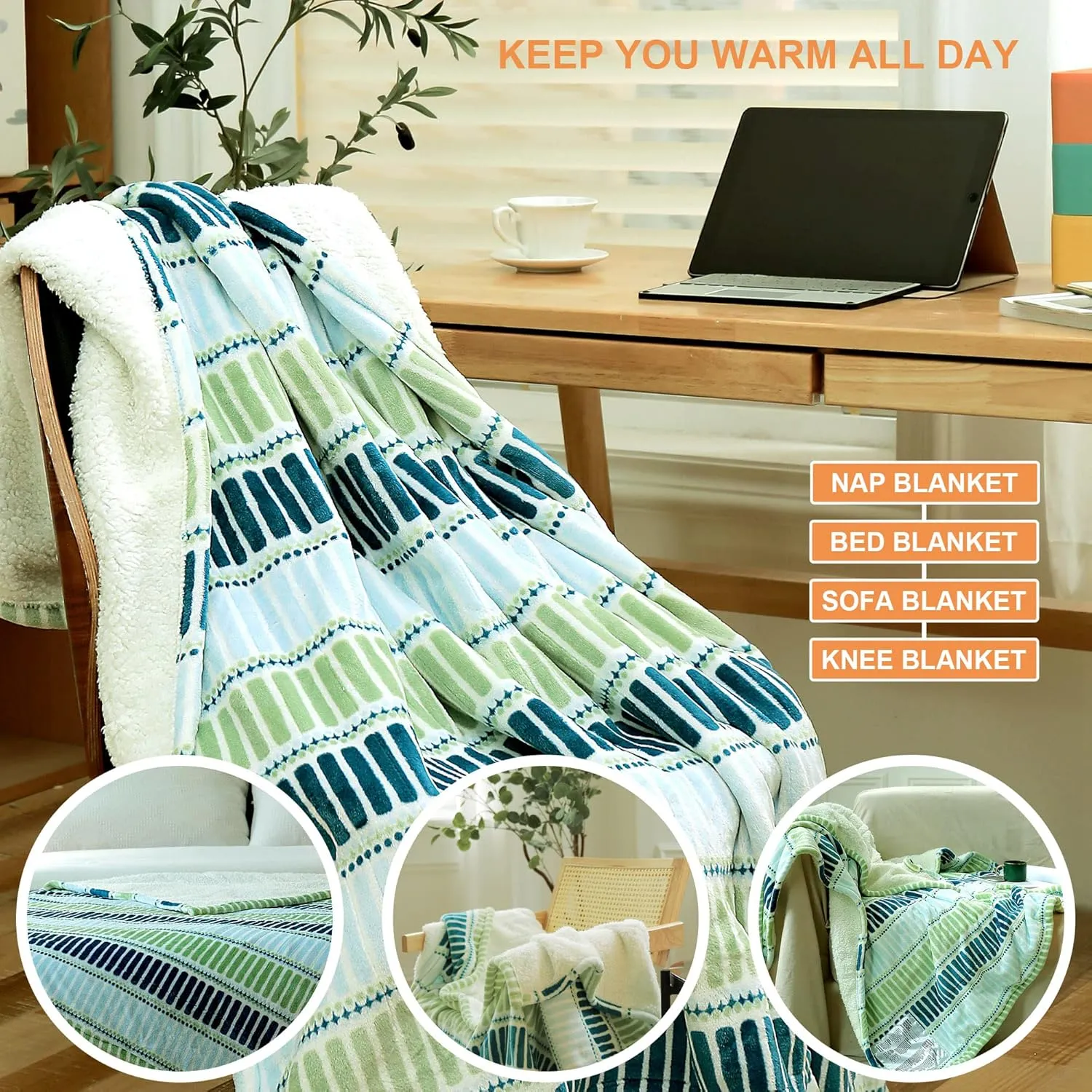 Heated Blanket Throw 50"x60" - Machine Washable Electric Throw Blanket Printed Heated Throw Blanket with ETL & FCC Certification 4 Heating Levels 3 Hours Auto-Off Overheat Protection (Strip)
