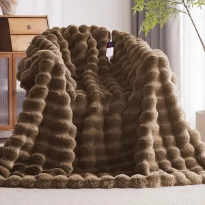 Heated Blanket Throw with 4 Hours Auto-Off 6 Heat Level, 50'' * 60'' Cozy Faux Rabbit Fur Bubble Electric Blanket with Overheat Protection, Soft Fast Heating Blanket with ETL (Brown)