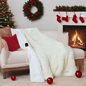 Heated Blanket with 6 Hours Auto-Off 10 Heat Level, 84'' * 90'' Cozy Shaggy Faux Rabbit Fur Electric Blanket with Overheating Protection, Soft Fast Heating Blanket with ETL (White)